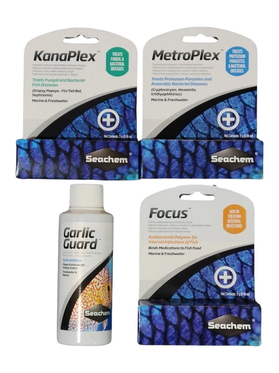 Seachem Ultimate Disease treatment- Metroplex, Kanaplex, Focus, Garlic Guard