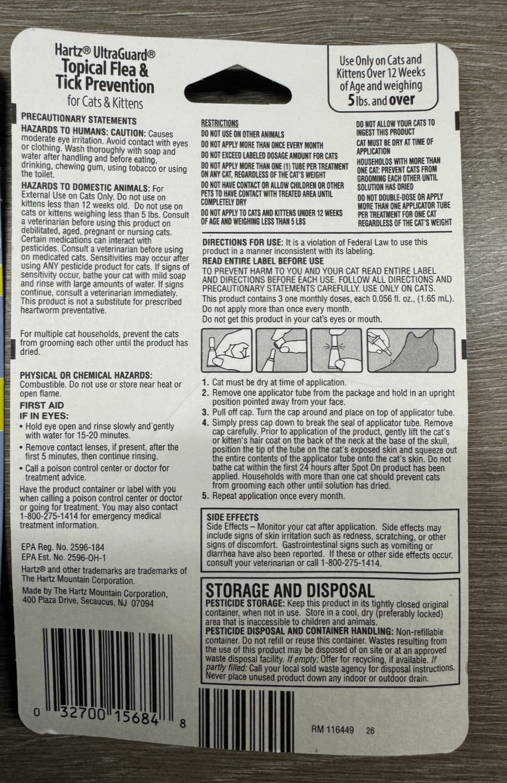 Hartz UltraGuard Topical Flea Tick Prevention Cats Kittens 3 Months 5LBS & Over 2
