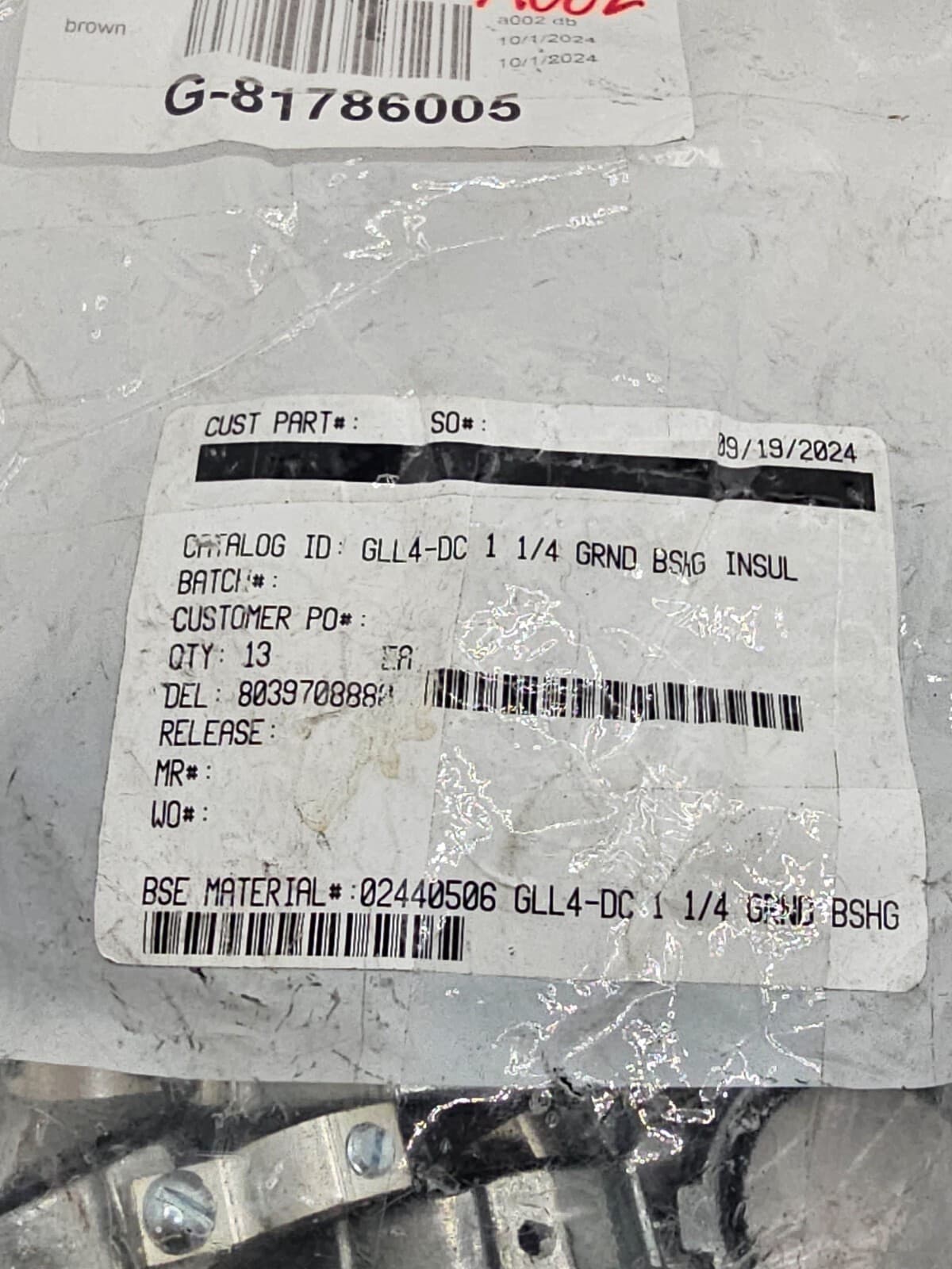 (QTY 13) GLL4 DC, Conduit Grounding Bushing, 1 1/4 Insulated 3