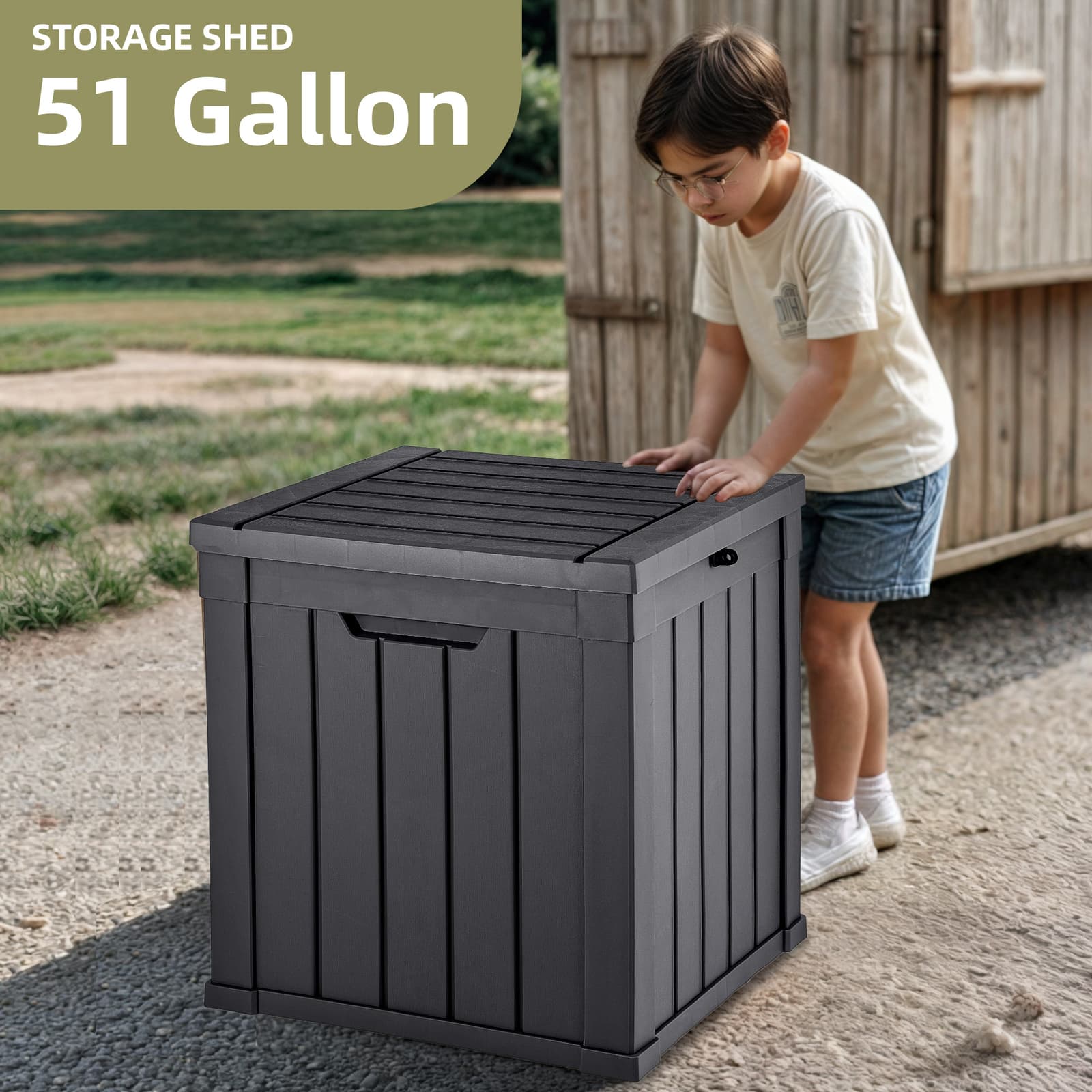 51-Gal Patio Storage Bench Box Weatherproof Resin Deck Chest with Lock & Handles 6