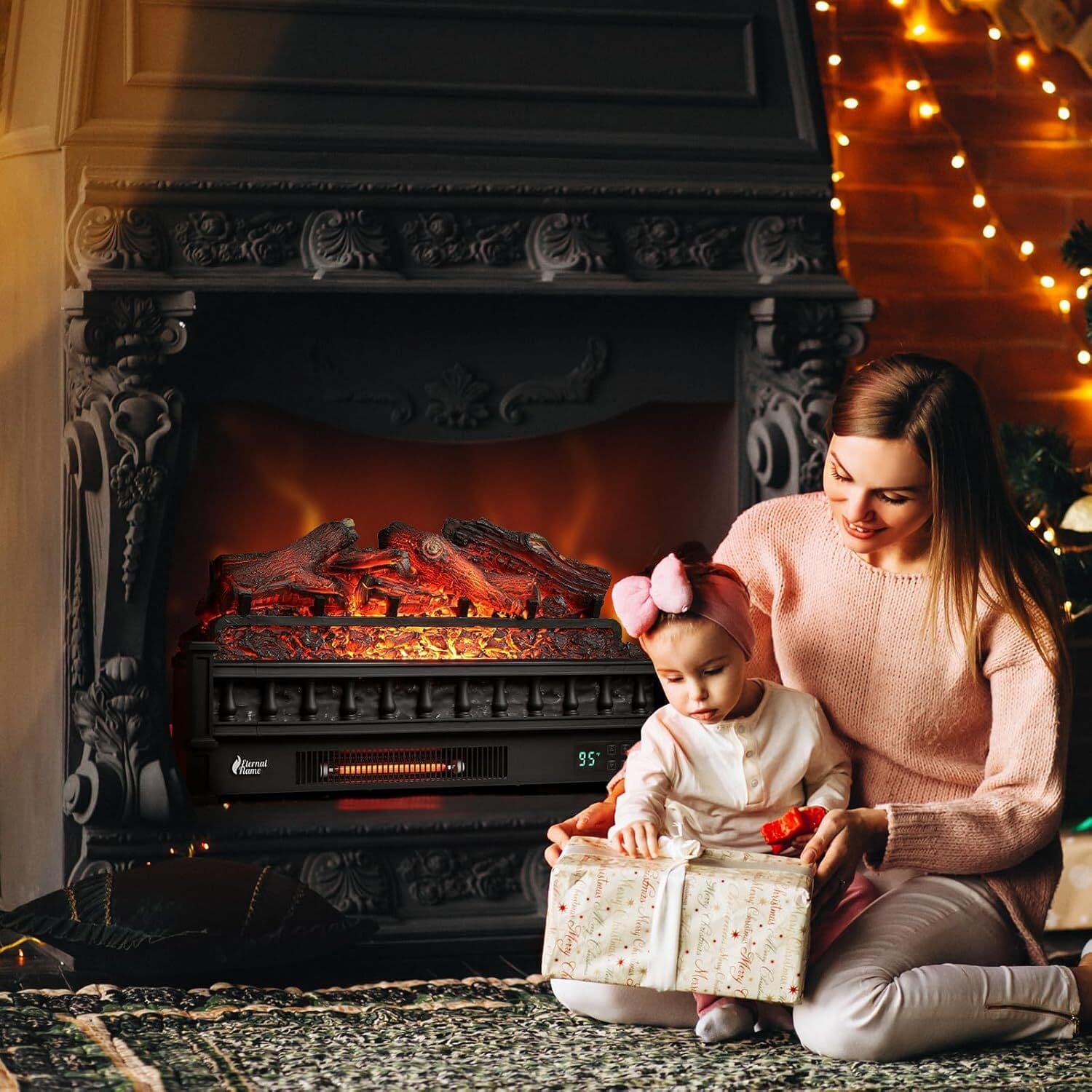 (Open Box) TURBRO 26 in. WiFi Infrared Quartz Electric Fireplace Log Heater 6