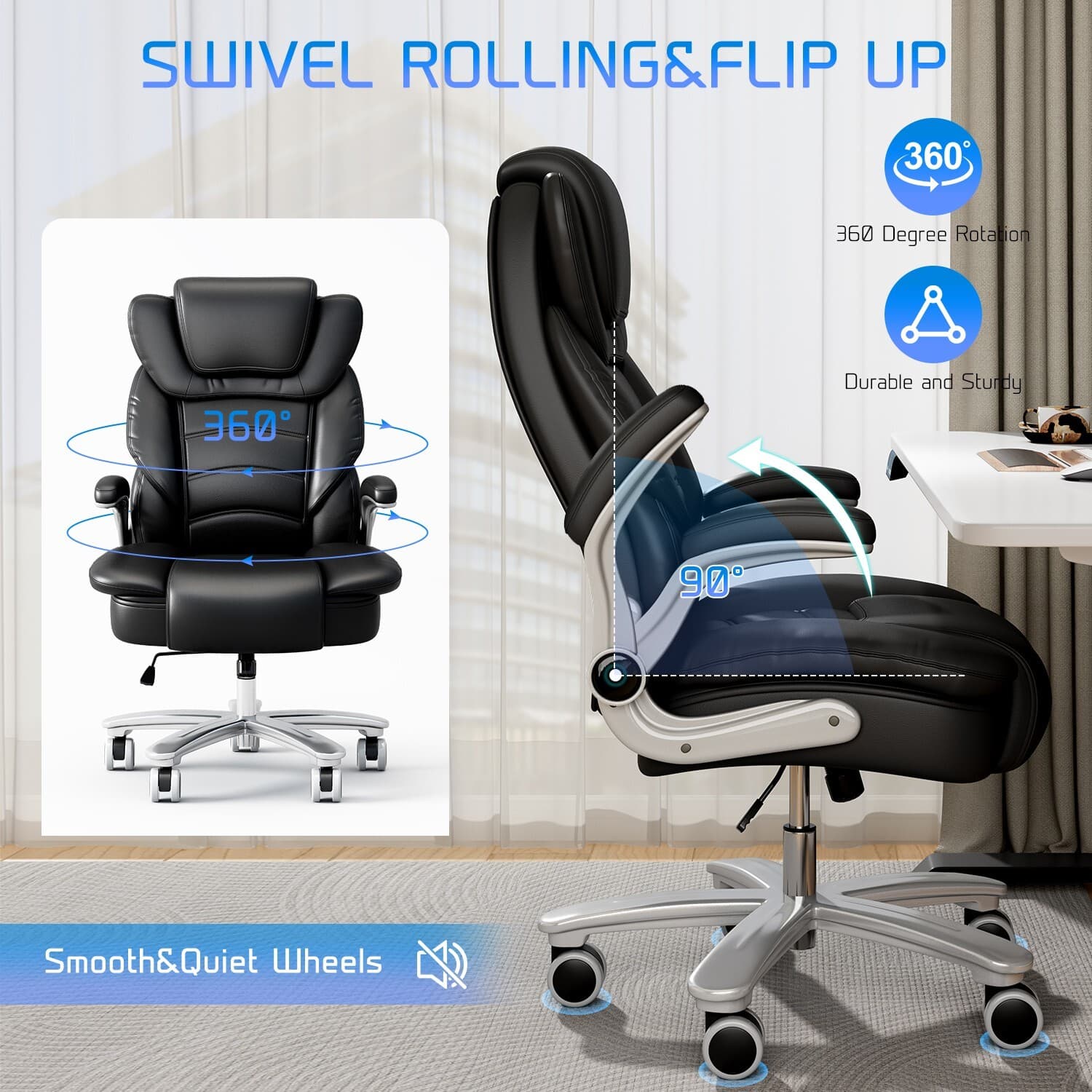 Big Tall Executive Office Chair Ergonomic Leather Computer Desk Chair Heavy Duty 6