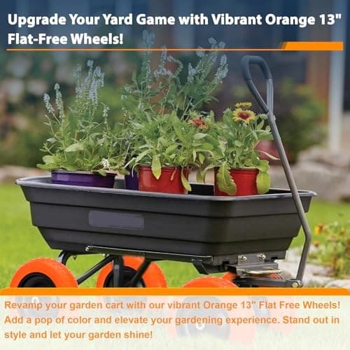 13" Flat Free Wheels Replacement for GOR Garden Cart Tires and 4 Orange 4