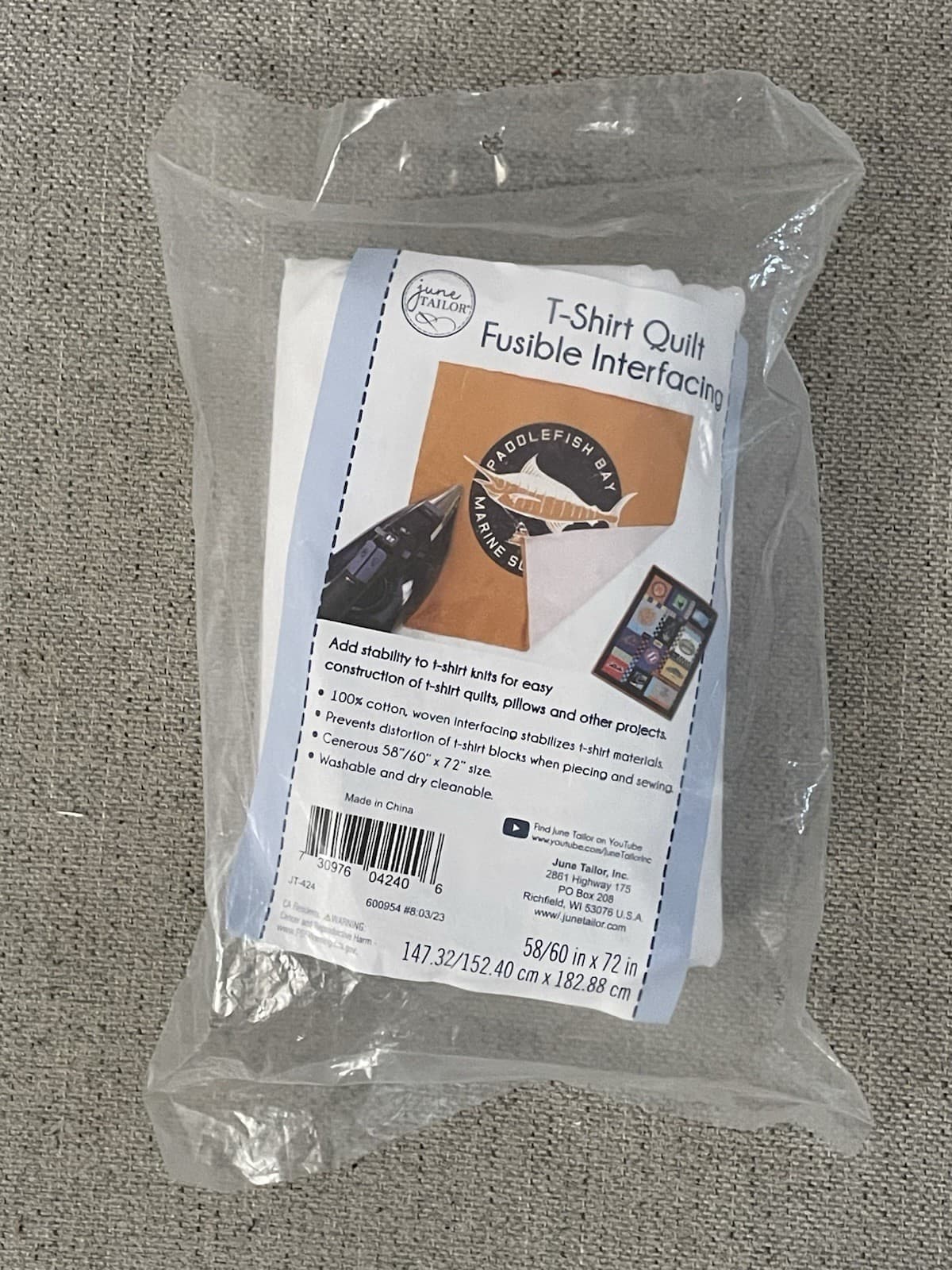 Brand New June Tailor T-Shirt Quilt Fusible Interfacing 58"/60" x 72"  White