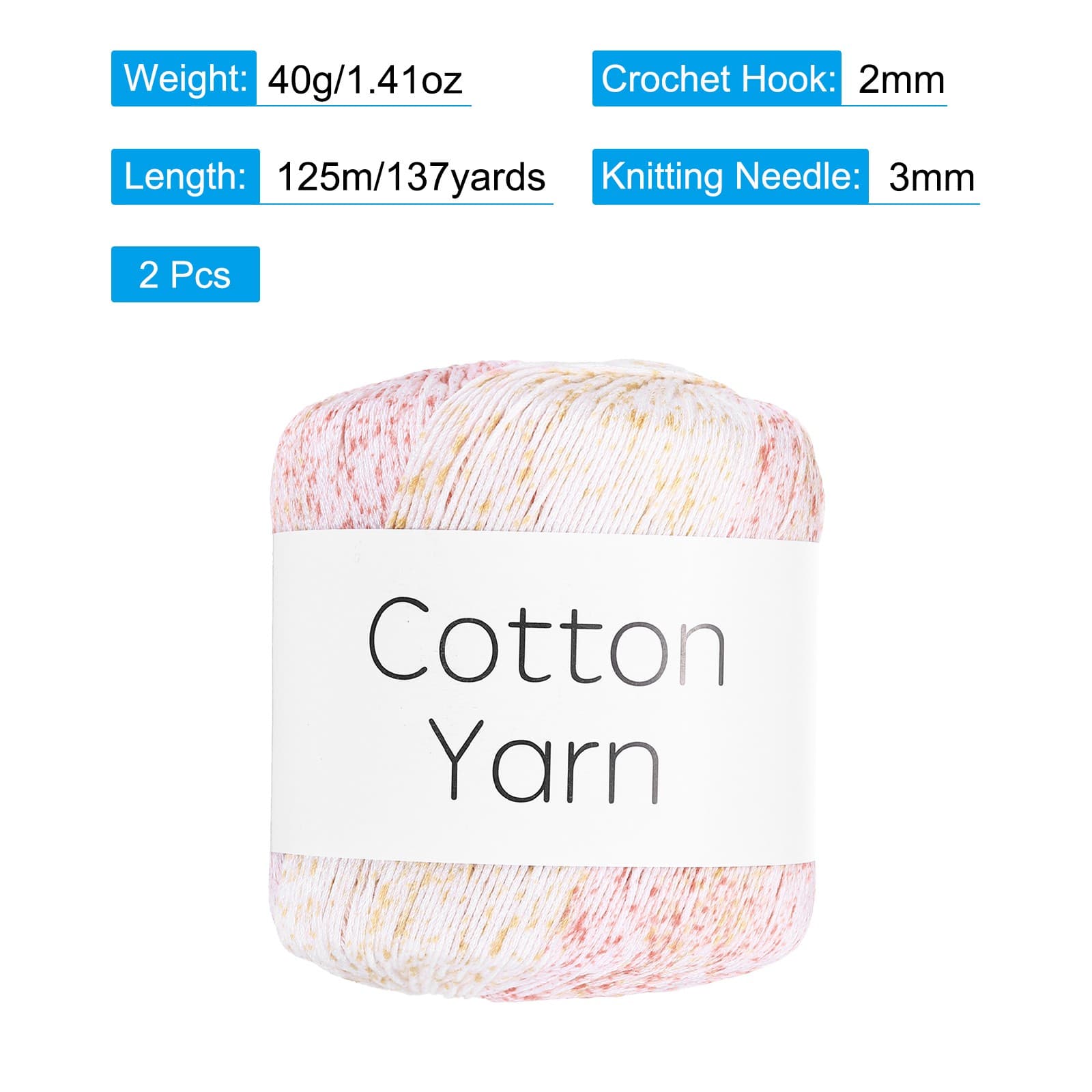 Cotton Yarn,Soft Knitting Yarn 2 Packages of 80g/2.82oz/White Multicolored 2