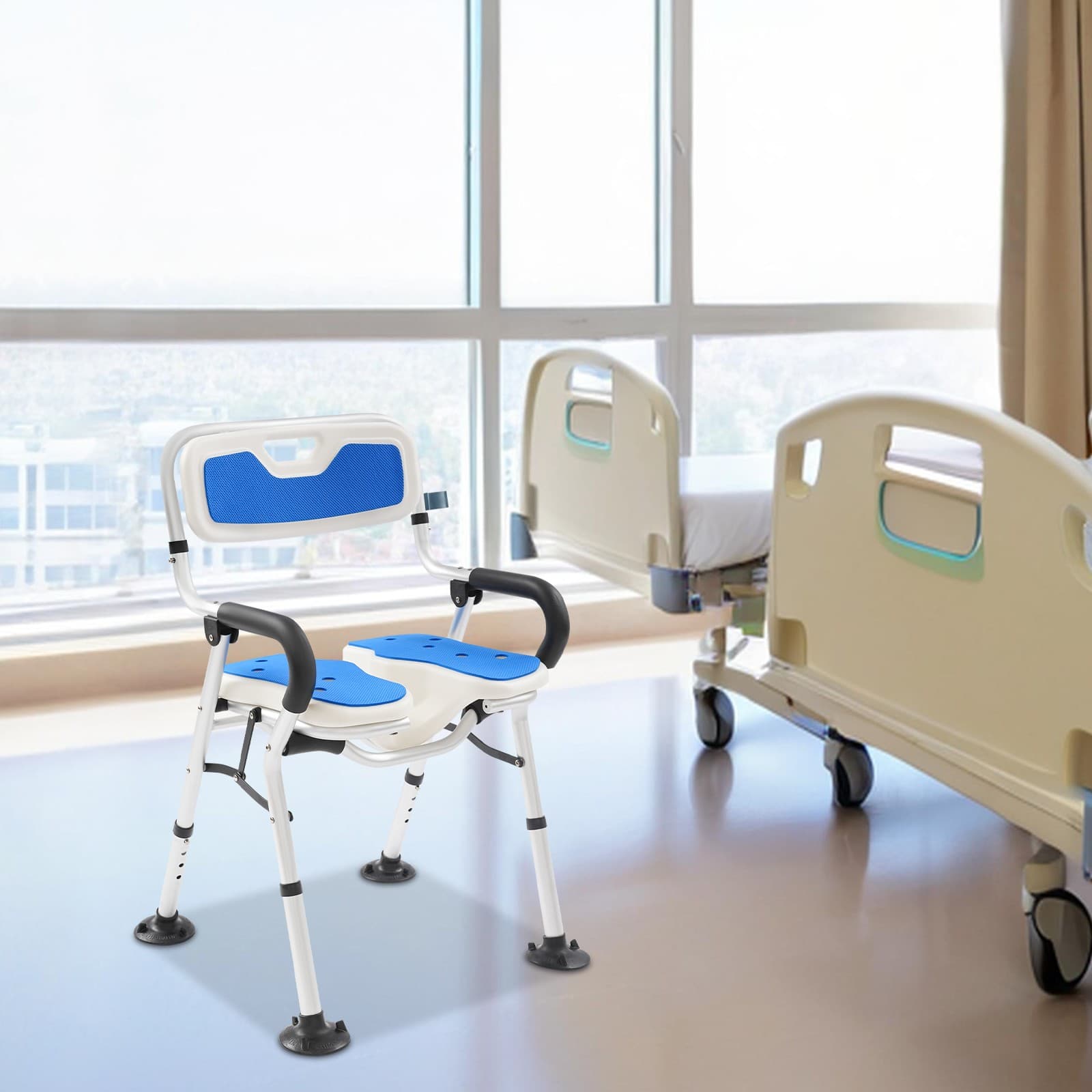 U-Shape Seat Foldable Shower Chair Heavy Duty Adjustable Height Chair Home USA 2