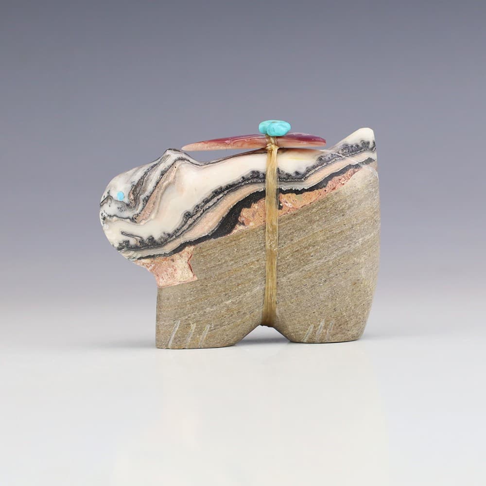 NATIVE AMERICAN ZUNI ZEBRA CALCITE BOBCAT FETISH BY LELAND BOONE & DAPHNE QUAM 3
