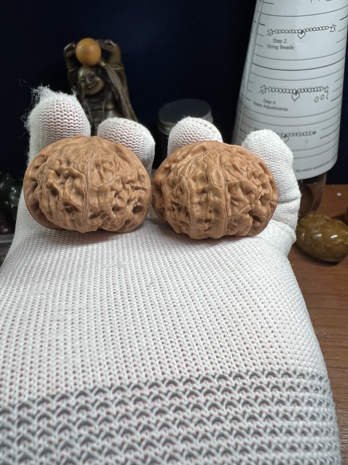 Pair of  Match Chinese Health Walnut 40.5×38×30.5mm 精配宫灯文玩核桃 也叫玉玺 4