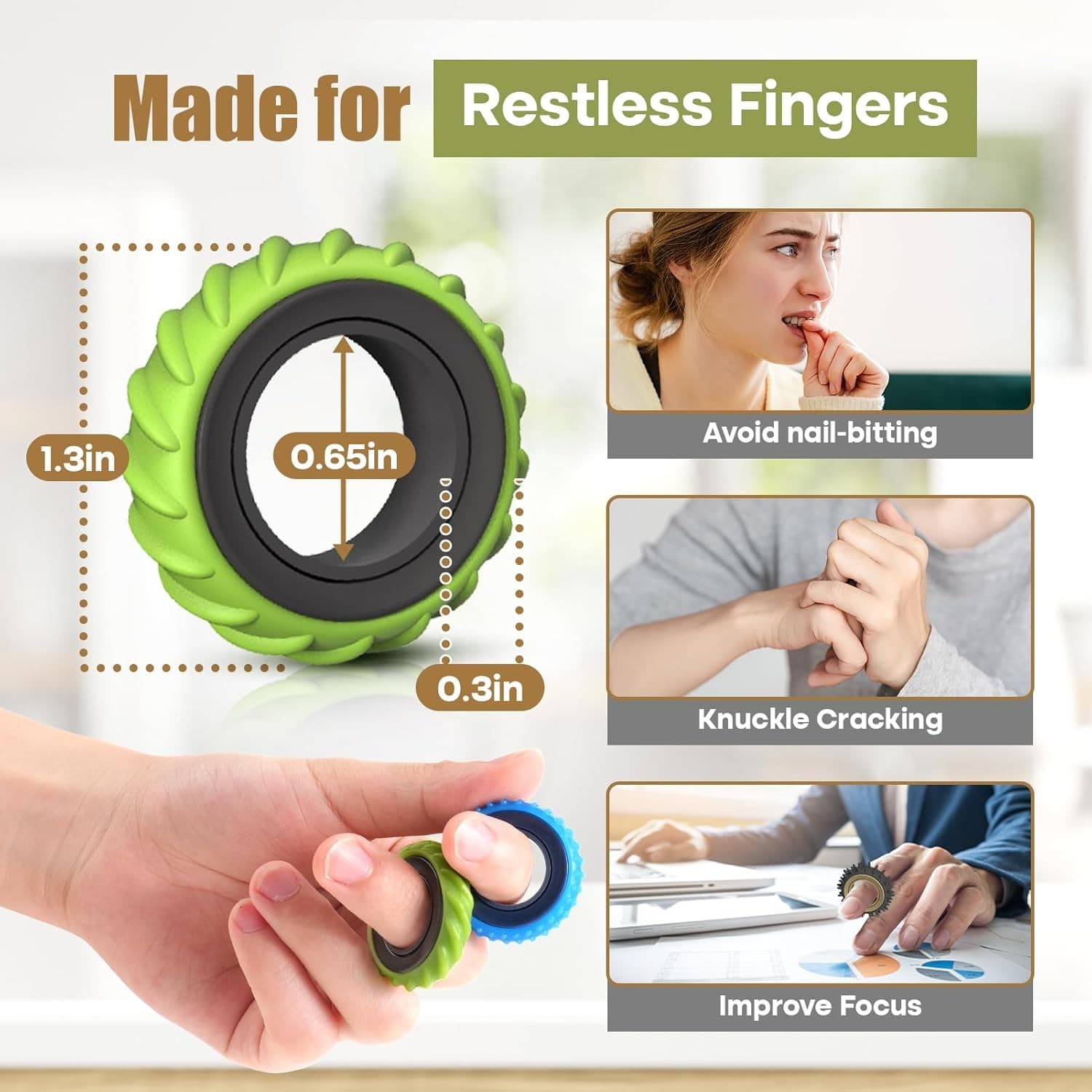 Fidget Toys Adults Sensory Rings: 12 Pack Texture Spinner Rings - Stress...  4