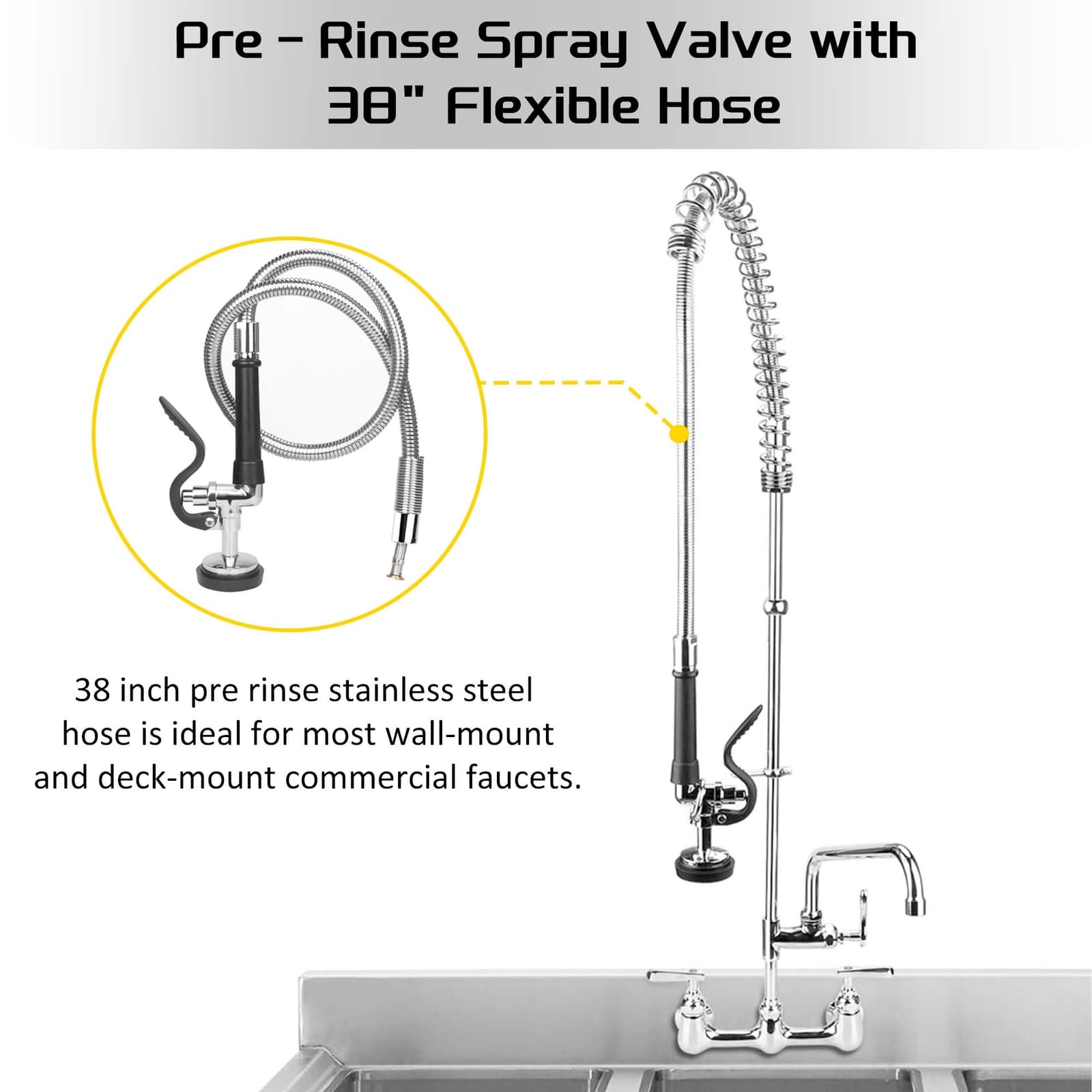 Pull Down Sprayer Commercial Kitchen Pre Rinse Faucet Head Sprayer Flexible Hose 4