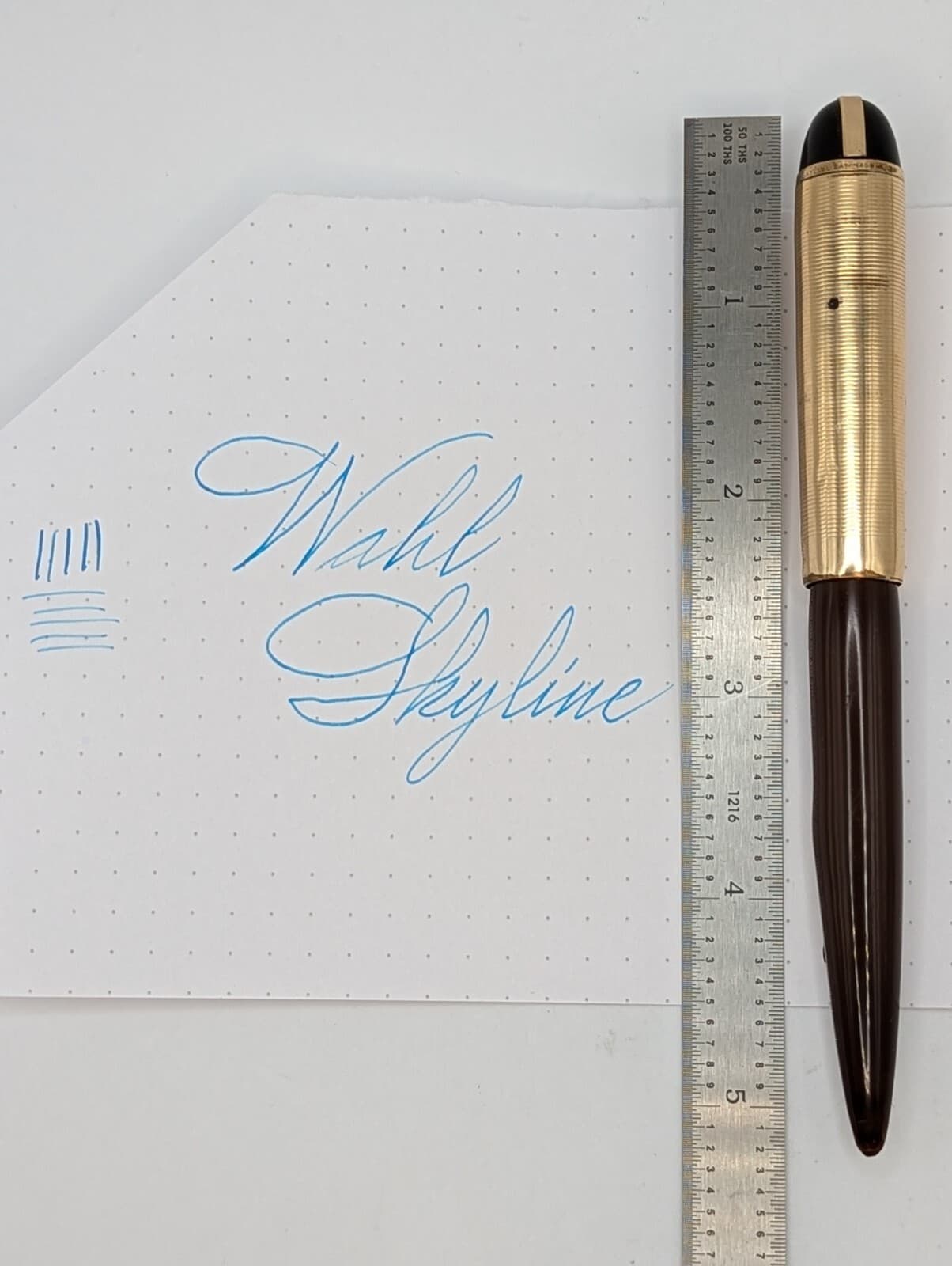 Wahl Eversharp Skyline Brown Fountain Pen 14k Gold Nib Restored * 2
