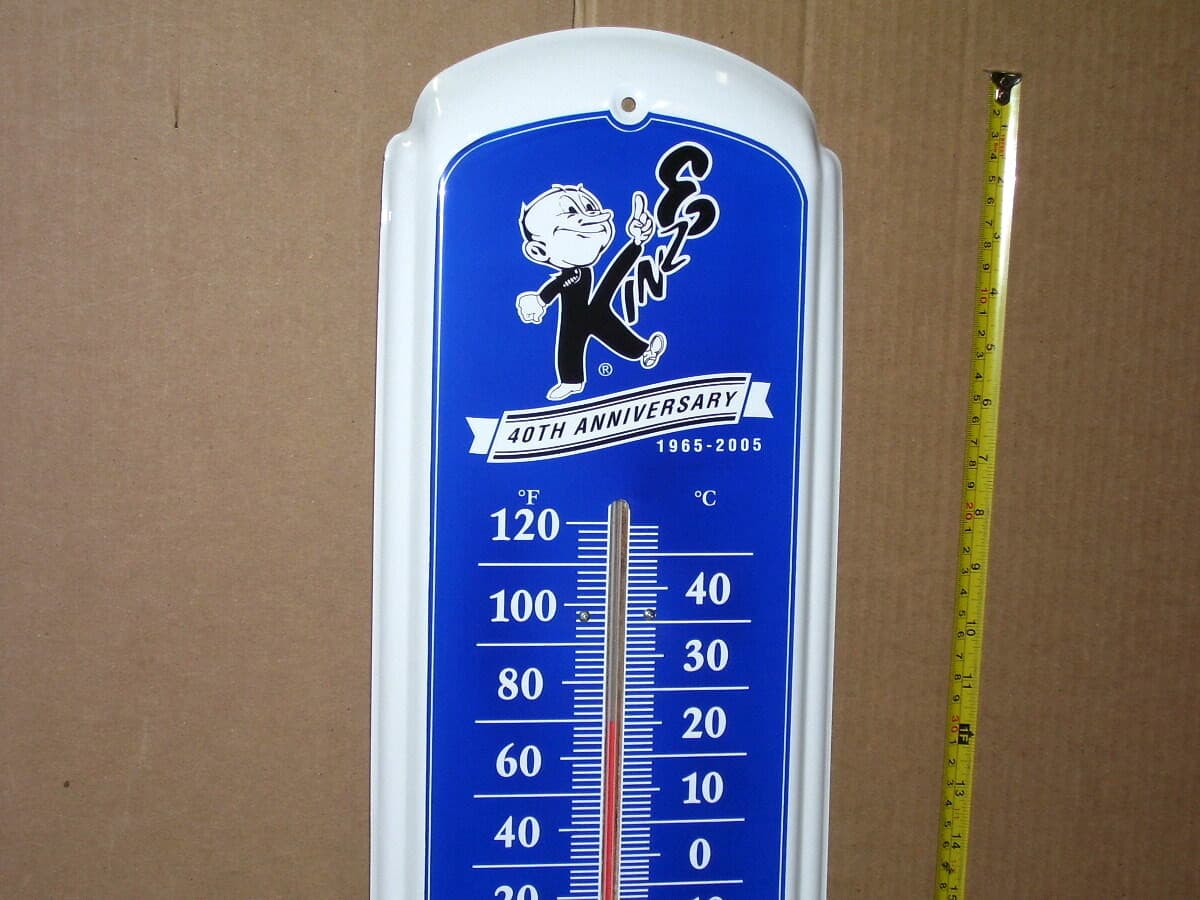 KINZE FARM MACHINERY IMPLEMENT 40 Year Anniversary OLD TIN THERMOMETER Dated2005 6