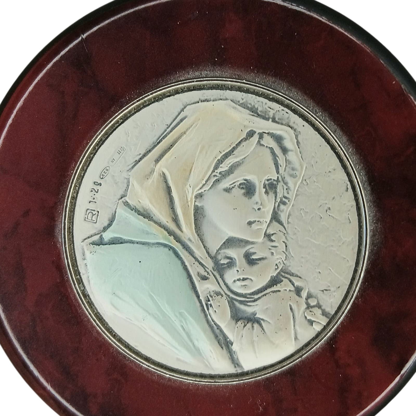 VTG Madonna & Child Rosary Box Sterling Silver & Wood Jewelry Trinket Box 3"x1" 2