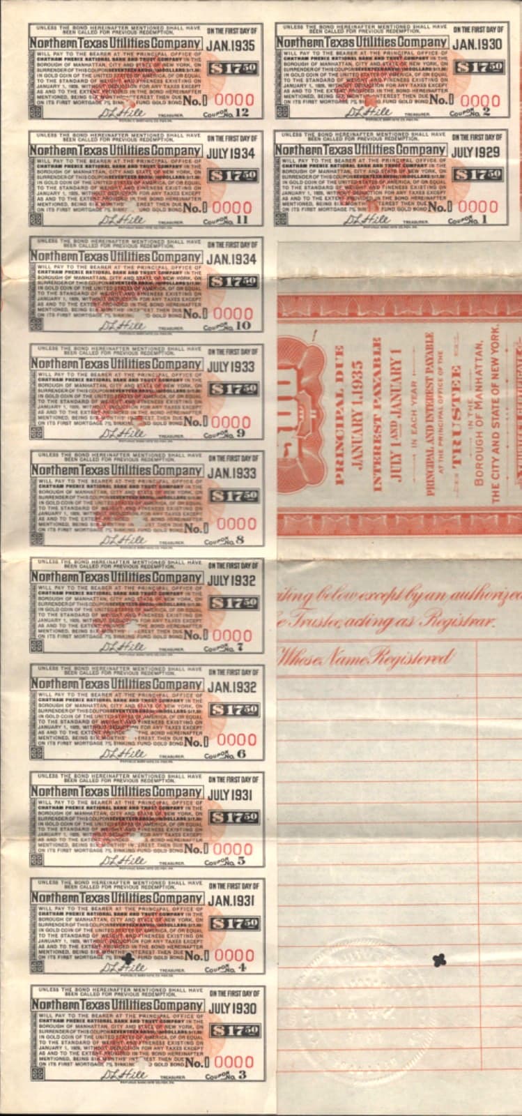 1926 NORTHERN TEXAS UTILITIES CO. old stock certificate SINKING FUND GOLD BOND 3