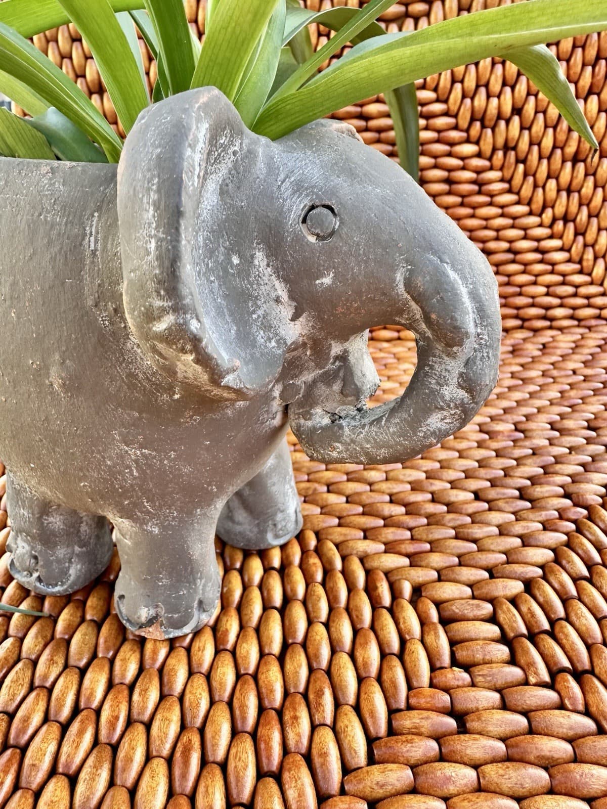 Handmade Gray Elephant Planter Pot Unglazed Ceramic Animal  Boho Garden Decor 6” 4