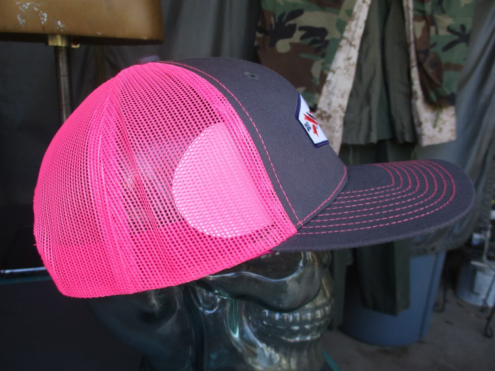 Grey & Pink FISHING FOR THE FIGHT Fly Fishing Mesh Back Trucker Hat, Unworn #1 6