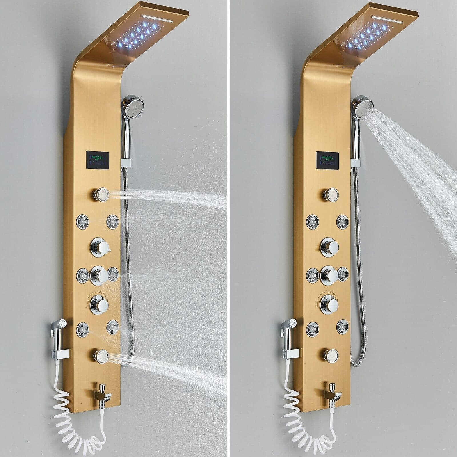 Stainless Steel Shower Panel Tower System Faucet Set Massage Jets Rain&Waterfall 4