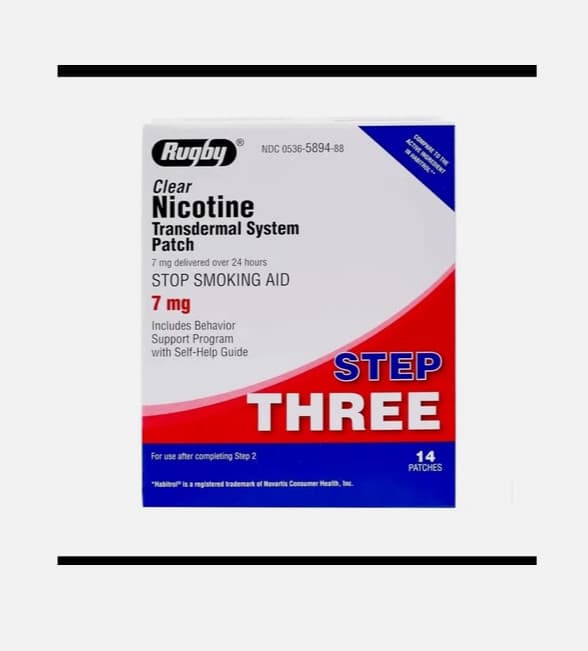 Rugby Clear Nicotine Transdermal System Patch Step 3 7mg
