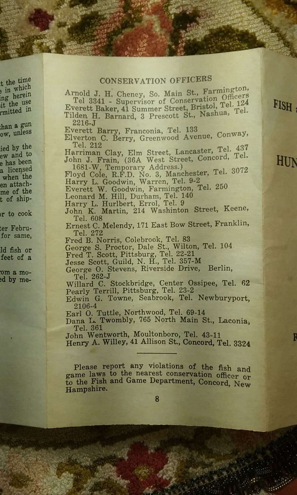 1946 NH Fish & Game Department Hunting and Trapping Laws Pamphlet 6