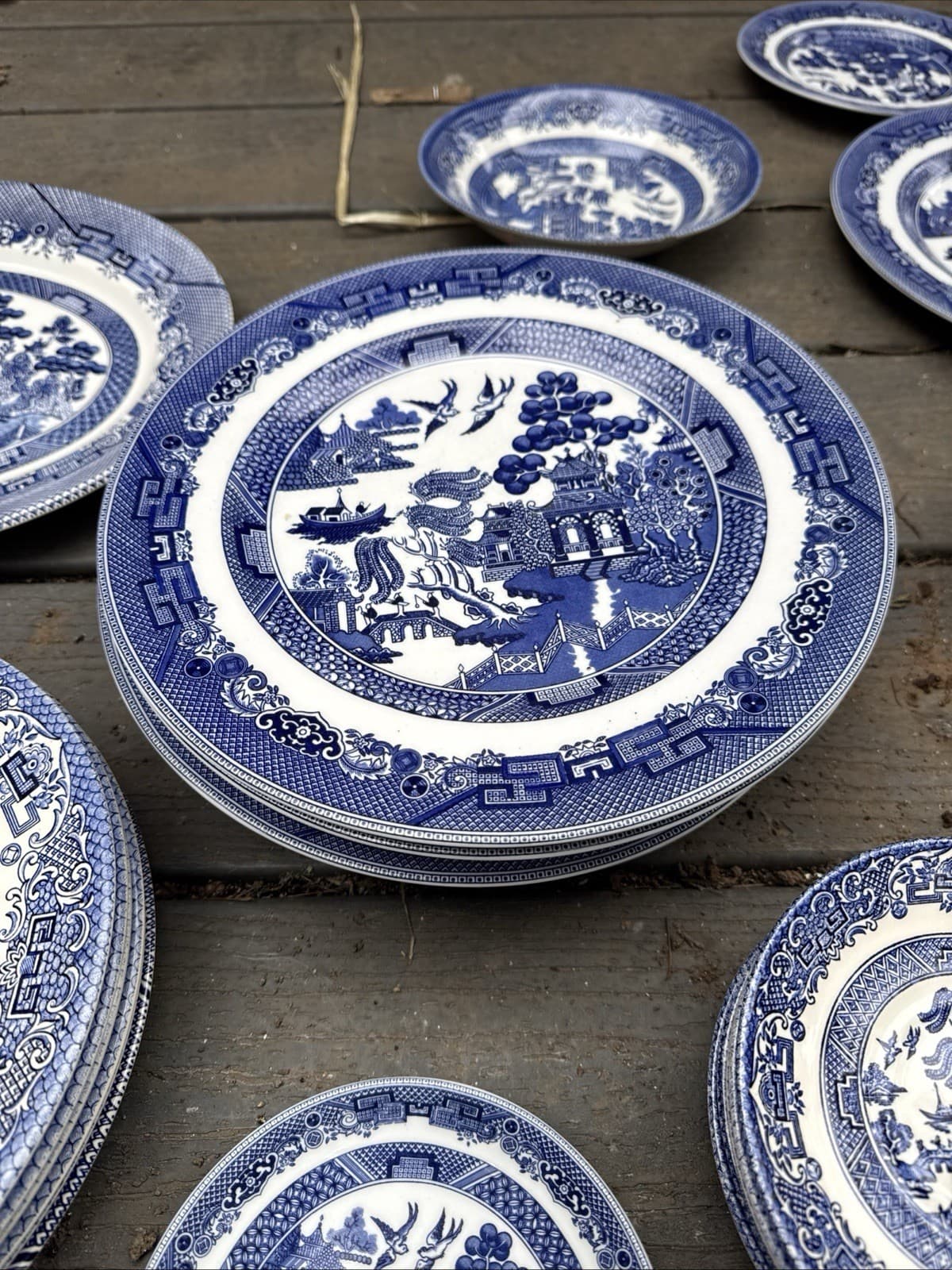 Vintage Blue Willow Dinnerware Set Huge Lot About 55lbs 5