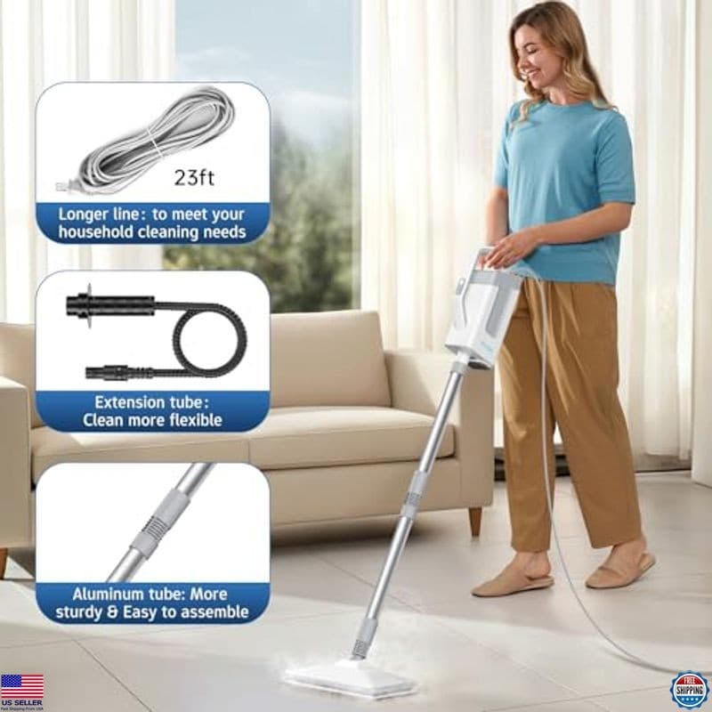 12-in-1 Steam Mop & Cleaner - 23FT Cord, 3 Modes, Detachable Mops for Cleaning 3