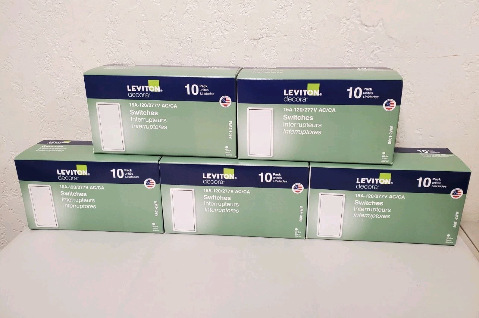 *50* Leviton Decora 15 Amp 1-Pole Rocker AC Quiet Light Switch, White (5601-2WM)