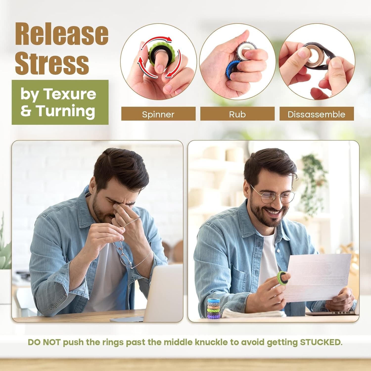 Fidget Toys Adults Sensory Rings: 12 Pack Texture Spinner Rings - Stress...  2