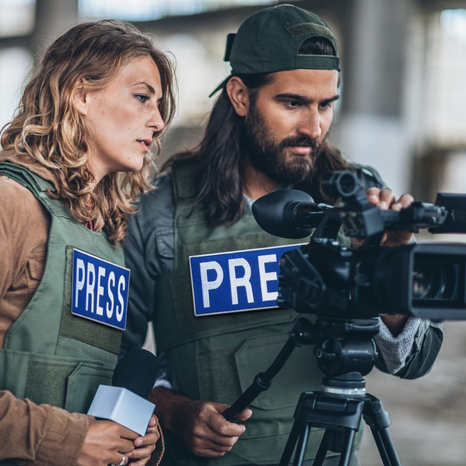 3-Piece Embroidered PRESS Patch for Vests, Jackets, Large & Small, Blue & White 6