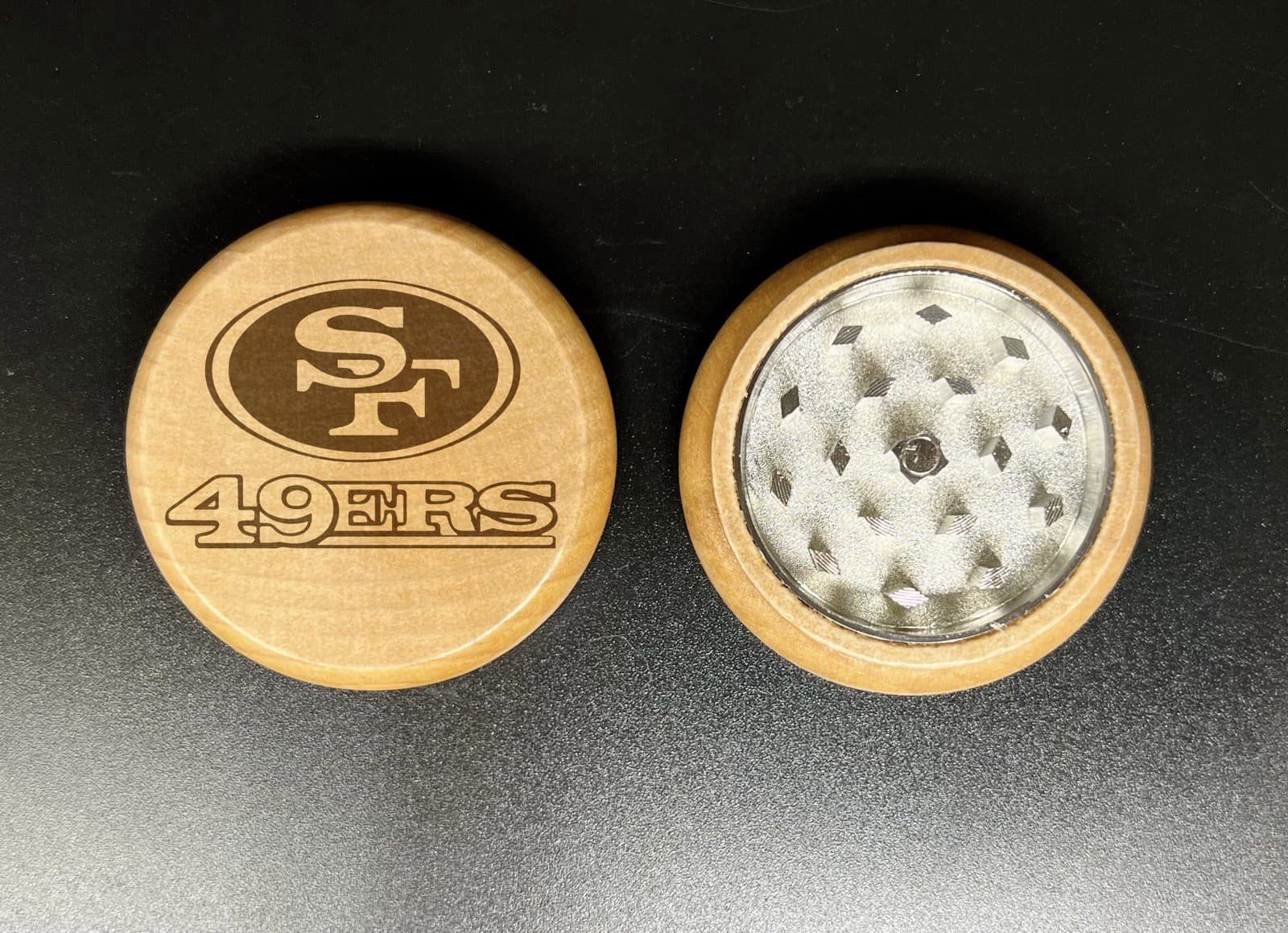 SF 49ers double sides engraving wood kitchen herb grinder pop gift