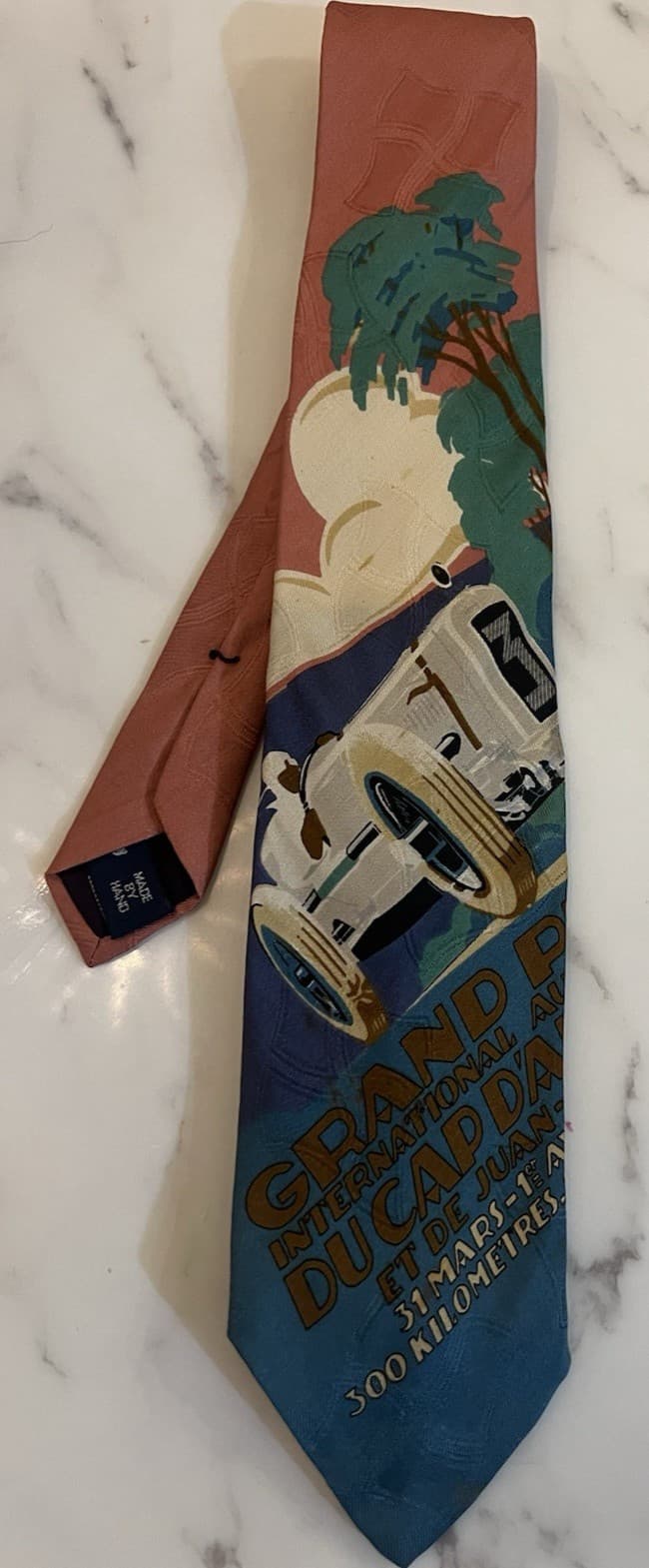 Vintage Polo Ralph Lauren 1929 Grand Prix Du Cap Silk Tie USA Hand Made PINK 2