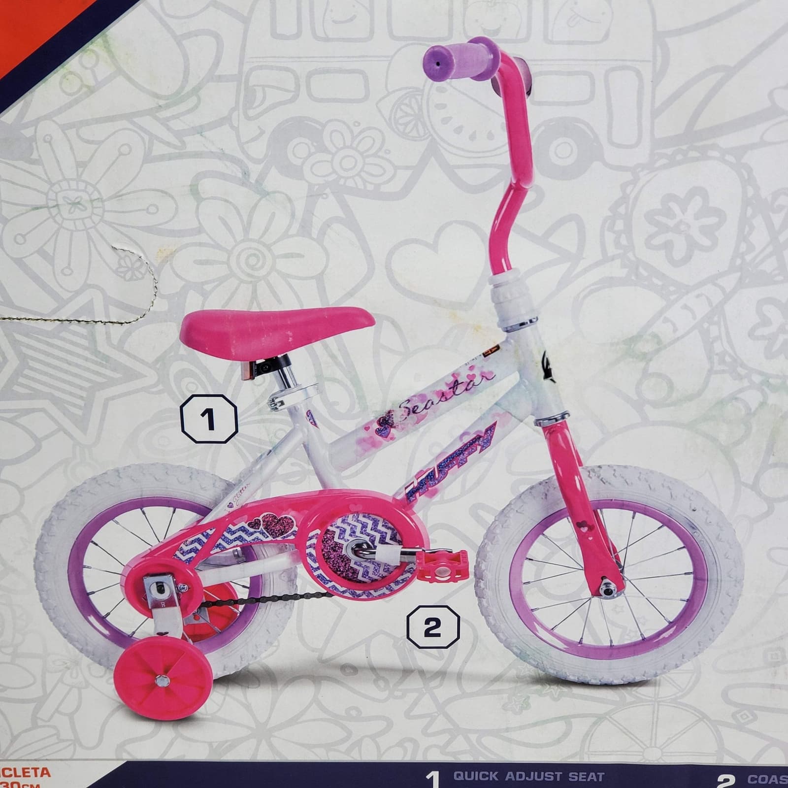 HUFFY Sea Star Girl’s Bicycle Age 3-5 W/ Training Wheels 12" Pink 52978L 2