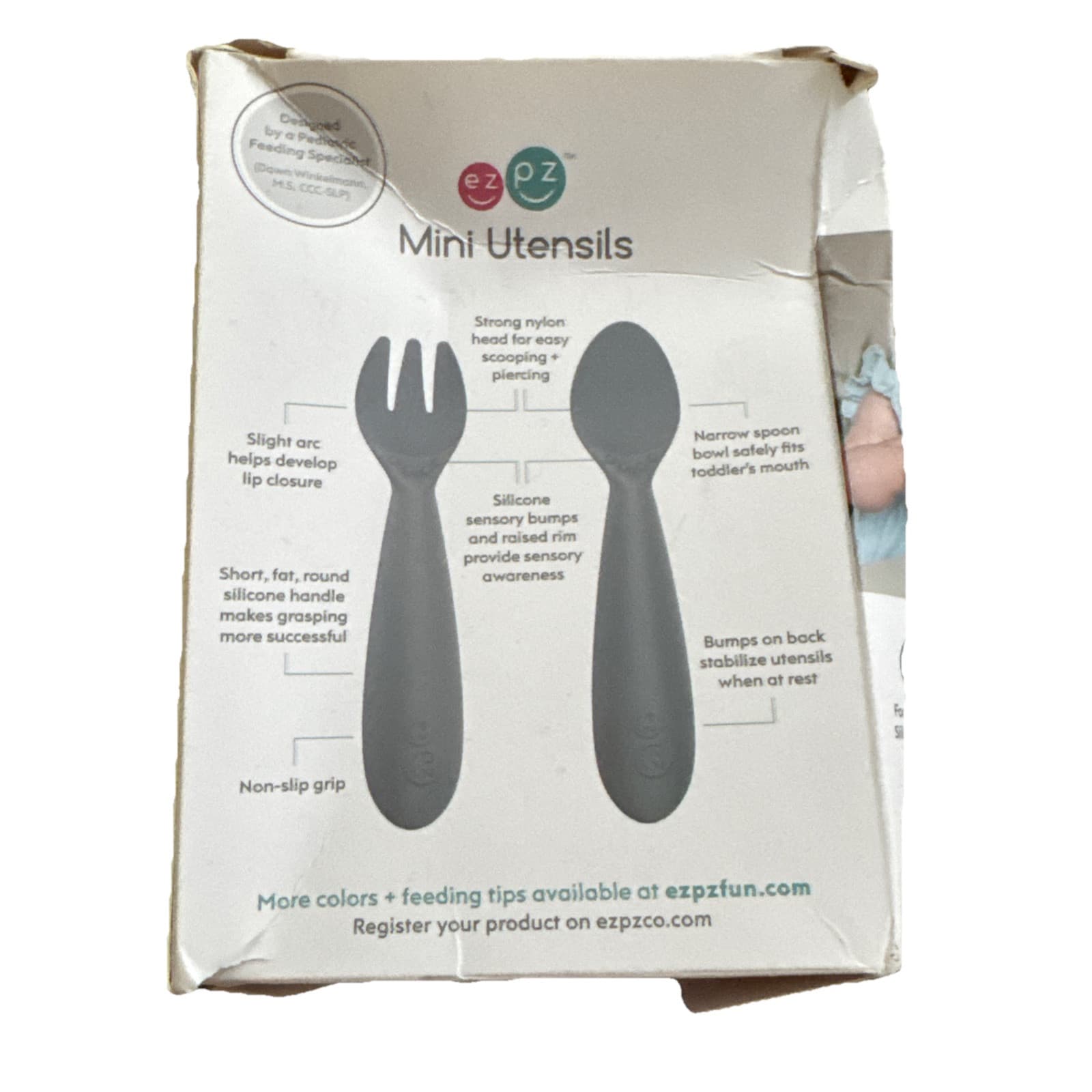 ezpz Mini Utensils - 12 Months+ (Fork & Spoon in Gray) - 100%BPA Free 2