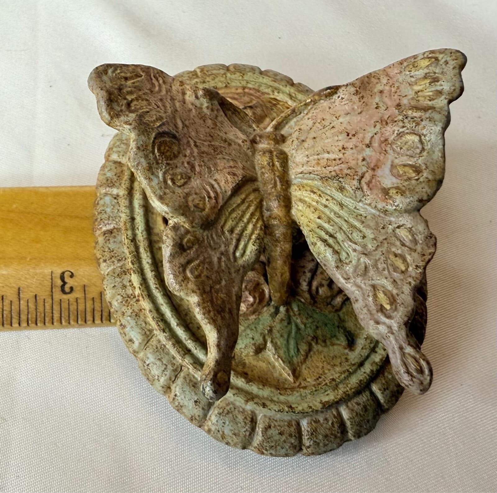 VTG RM Picard? CAST IRON SMALL BUTTERFLY DOOR KNOCKER MARKED PATENT APPLIED FOR 5