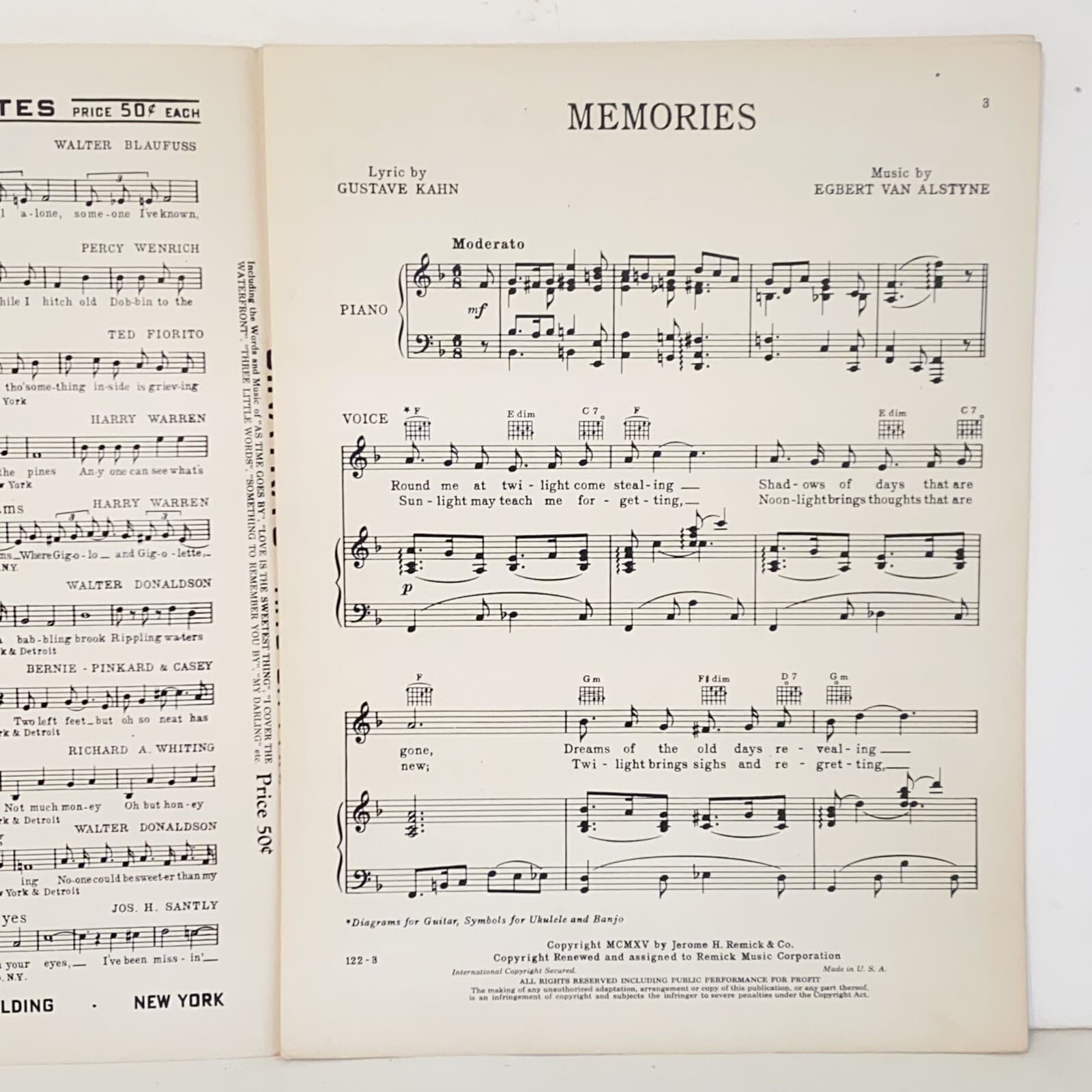 Antique 1919 Memories Sheet Music by Gustave Kahn 4