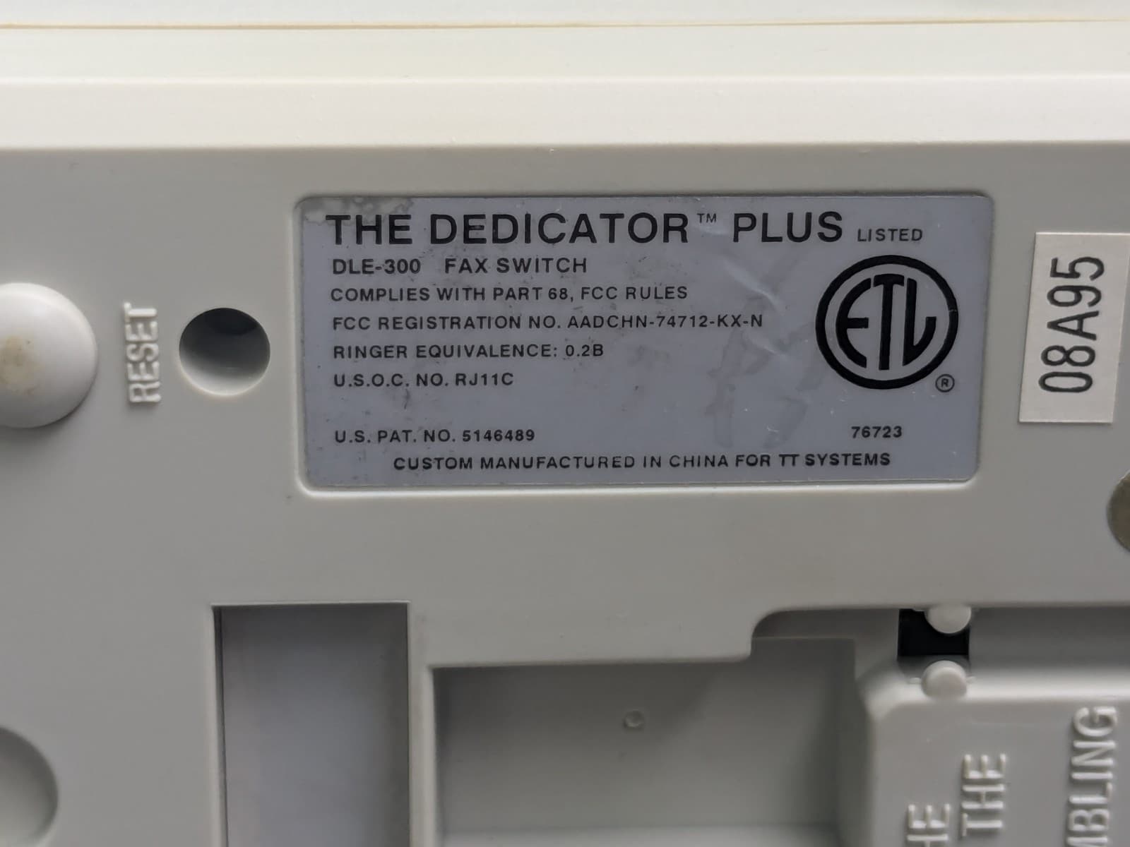 The Dedicator Plus Model DLE-300 TT Systems Automatic Fax Switch 5