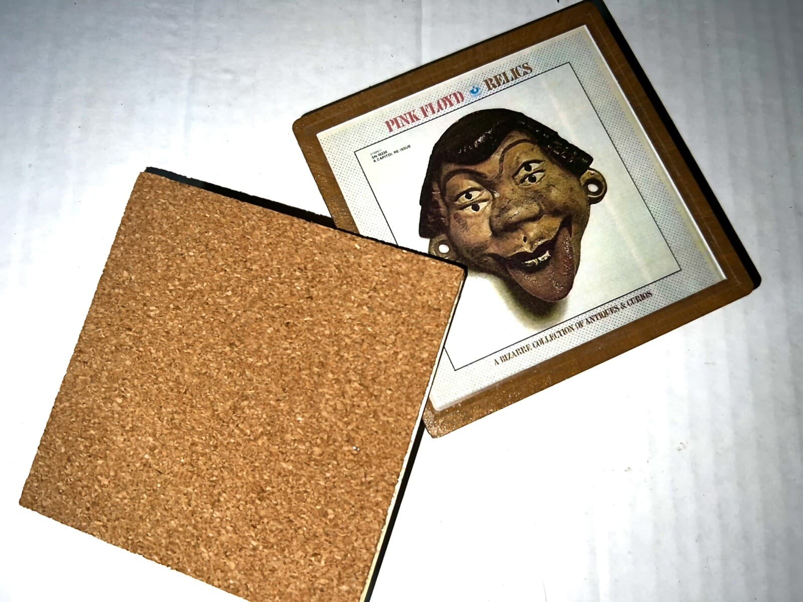 DIY 5 Handmade Wood & Cork Drink Coasters PINK FLOYD DSOTM Relics Logo Syd Psych 3