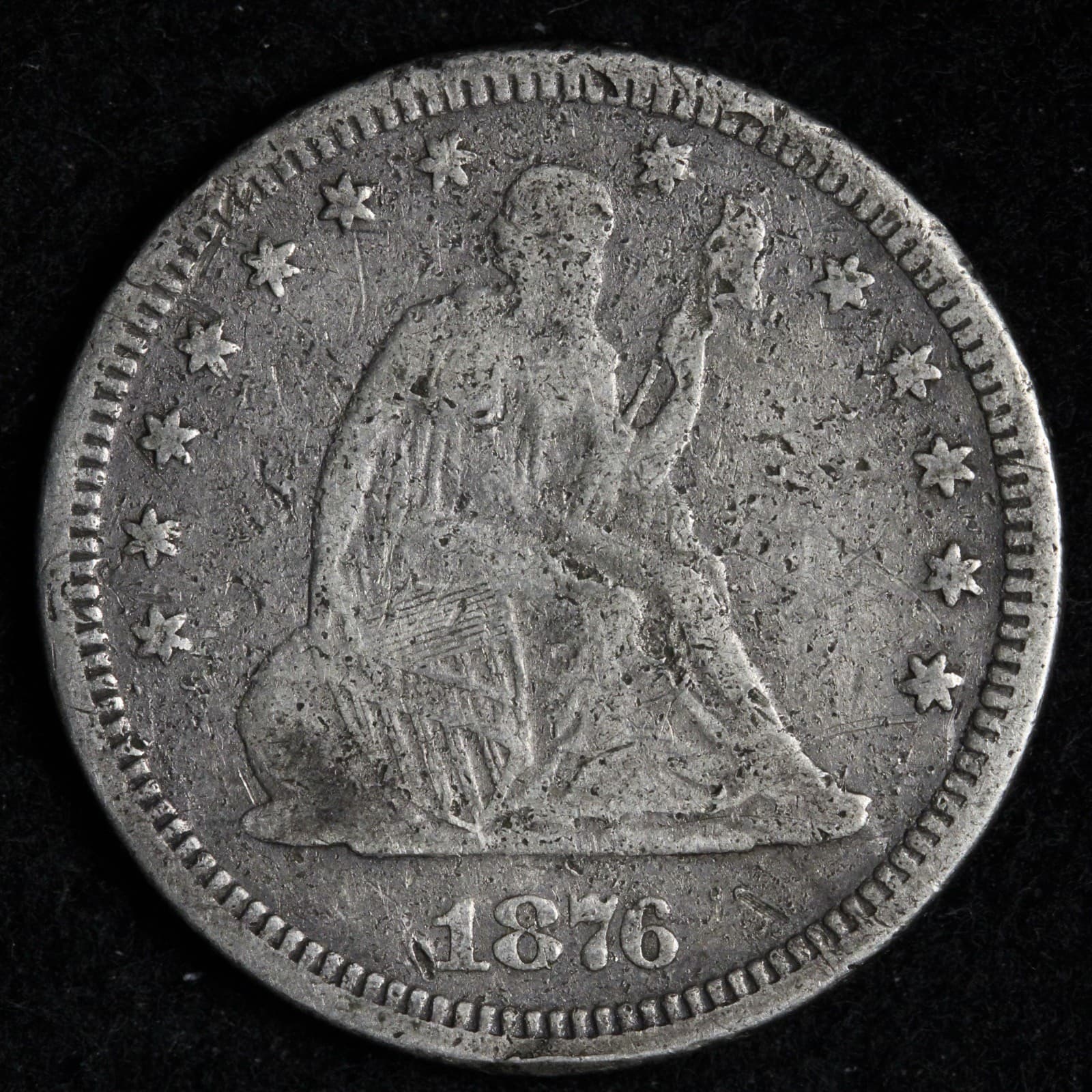 1876 Seated Liberty Silver Quarter VF details E305 KAJD