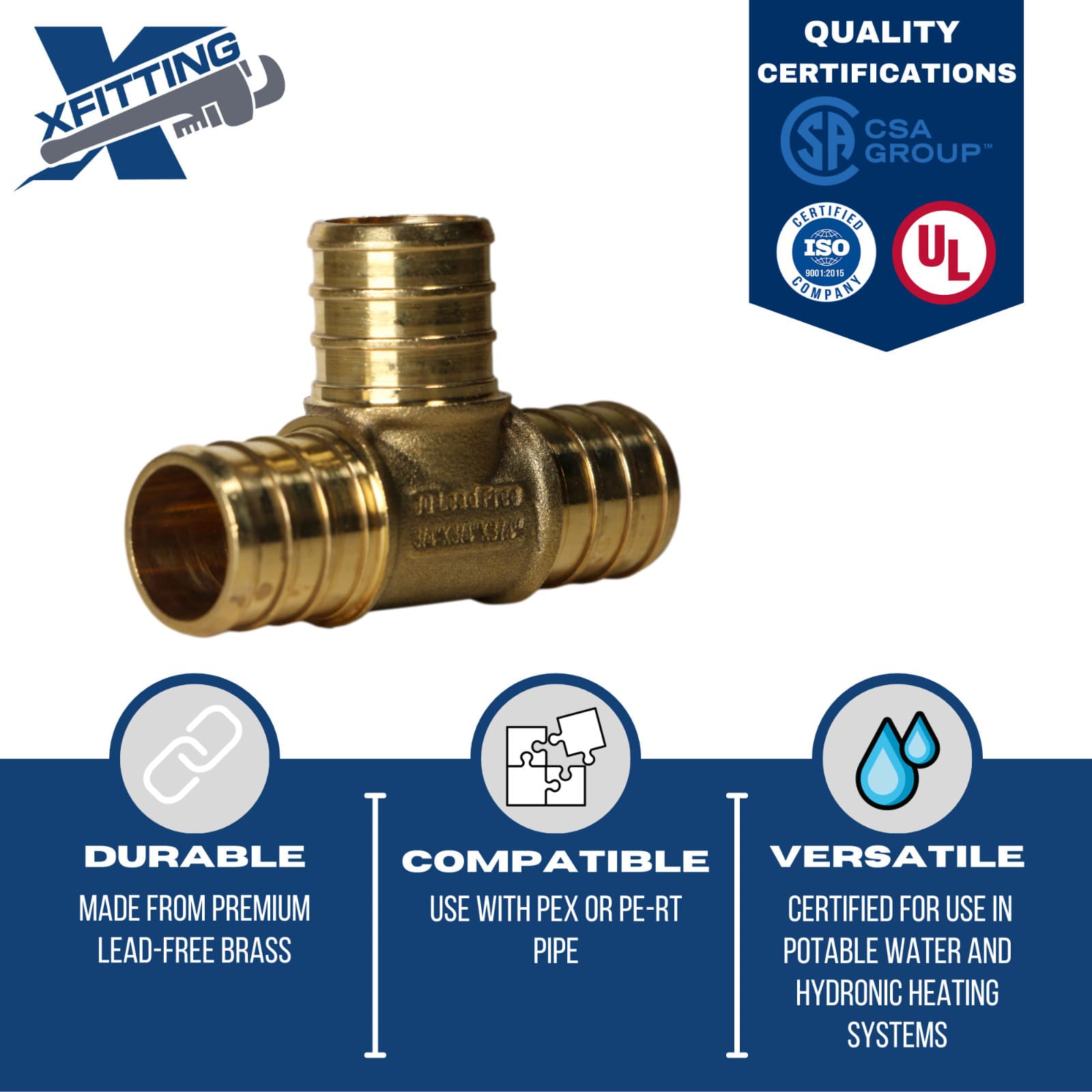 25 Pcs XFITTING 3/4" x 3/4" x 3/4" Pex Tee, 3/4 Pex Barb Crimp, Lead Free Brass 4