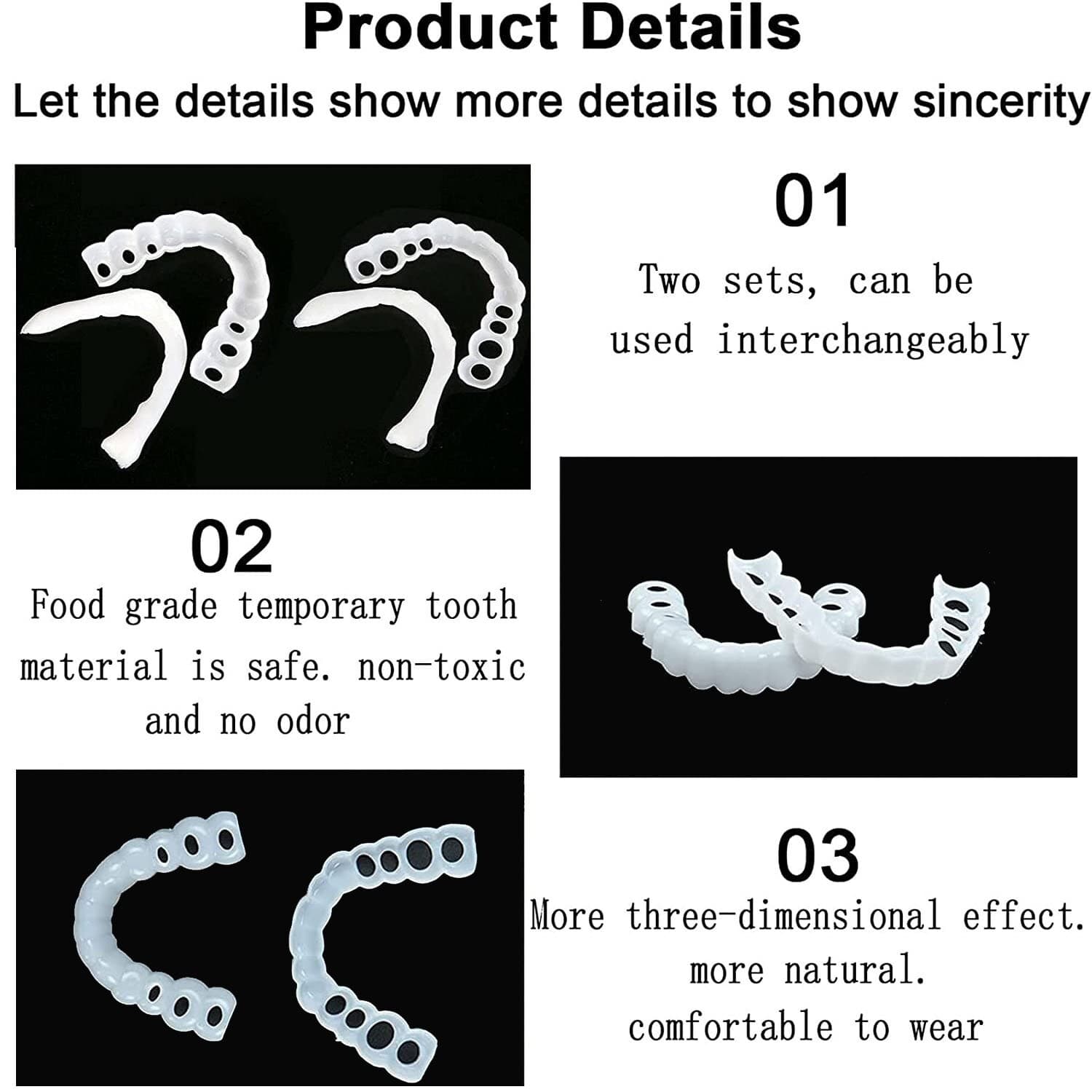 Snap On Upper and Bottom Set False Teeth Dental Veneers Denture Tooth Cover US 5