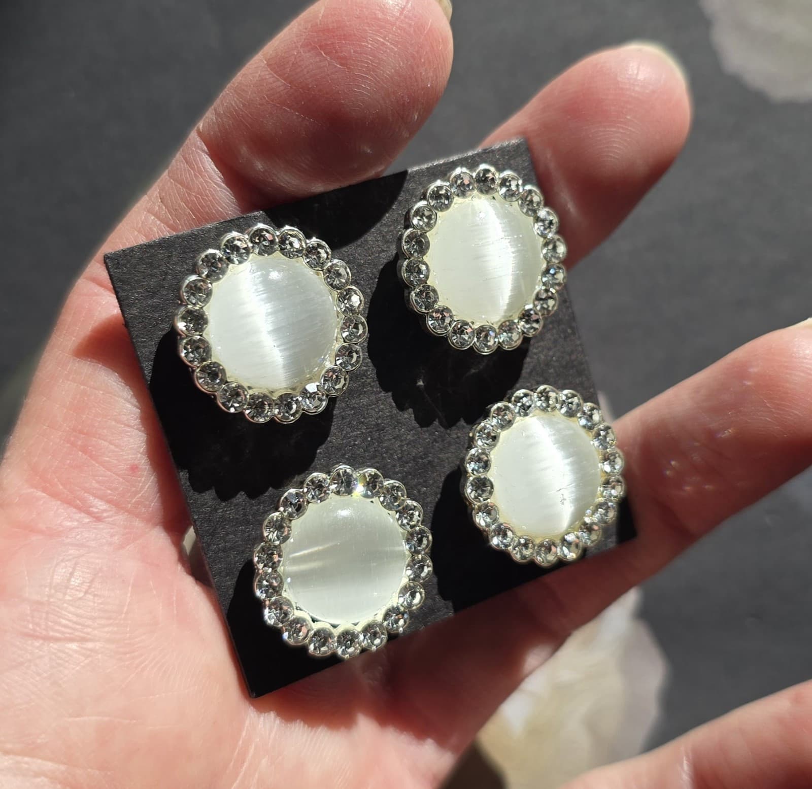 4 White Glass Magnetic Pins . Horse Show Saddleseat Western.  Sash, Dress Magnet 4