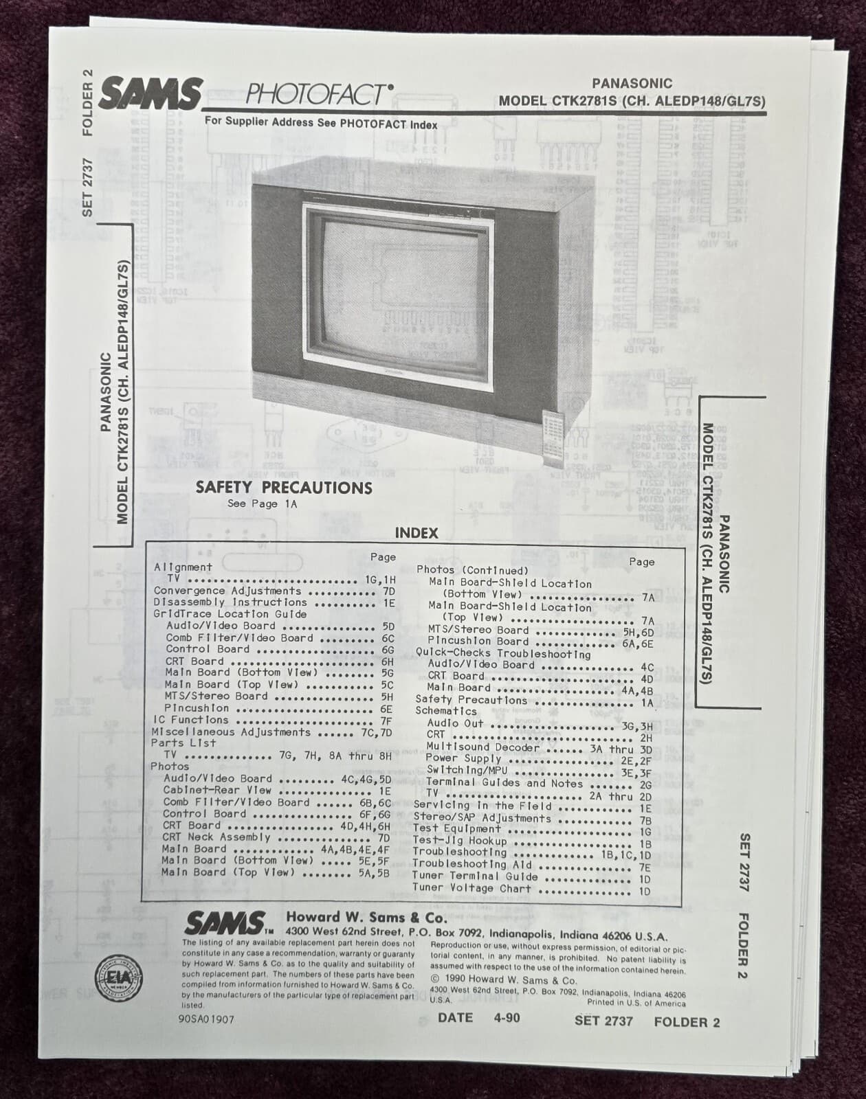 Sams Photofact 2737-2 Service Manual for Panasonic CTK2781S