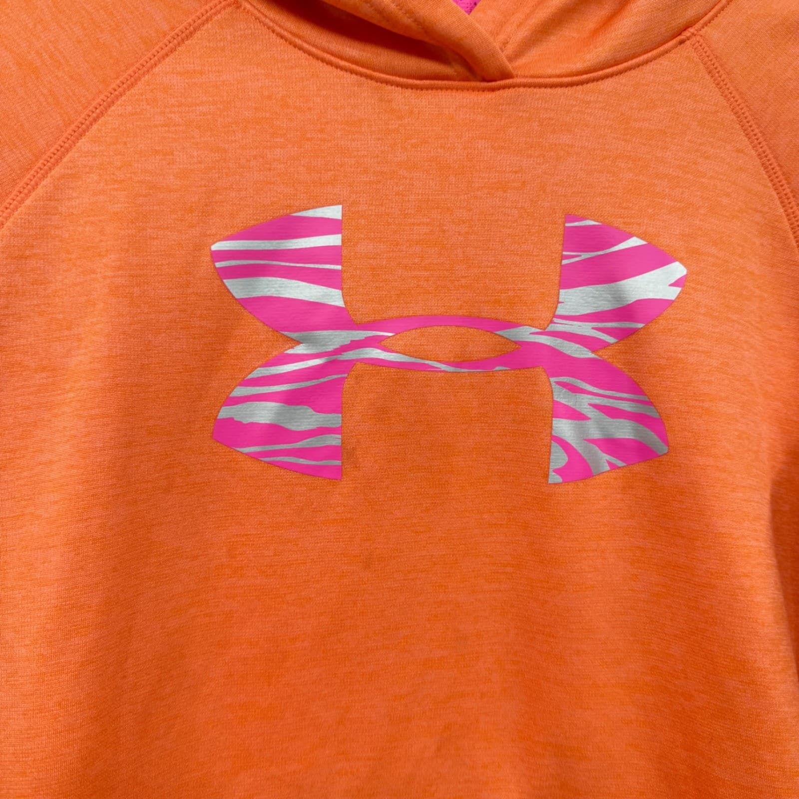 Under Armour Storm Hoodie YLG Youth Girls Orange Pink Pullover Thumb Holes 6