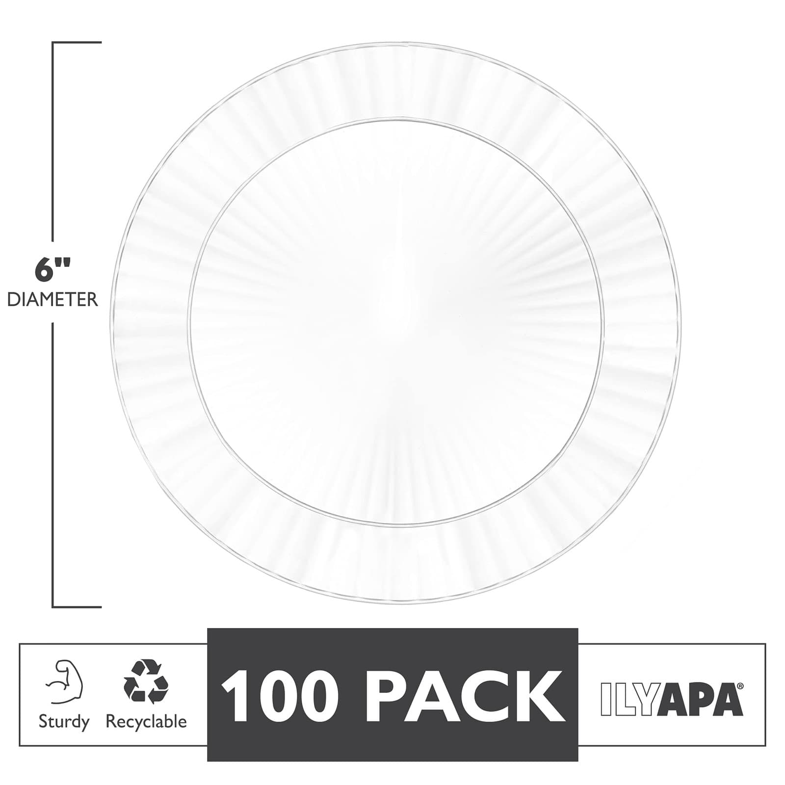Ilyapa 100 Fancy Clear Plastic Plates, 6 Inch - Premuim Disposable Plastics 6