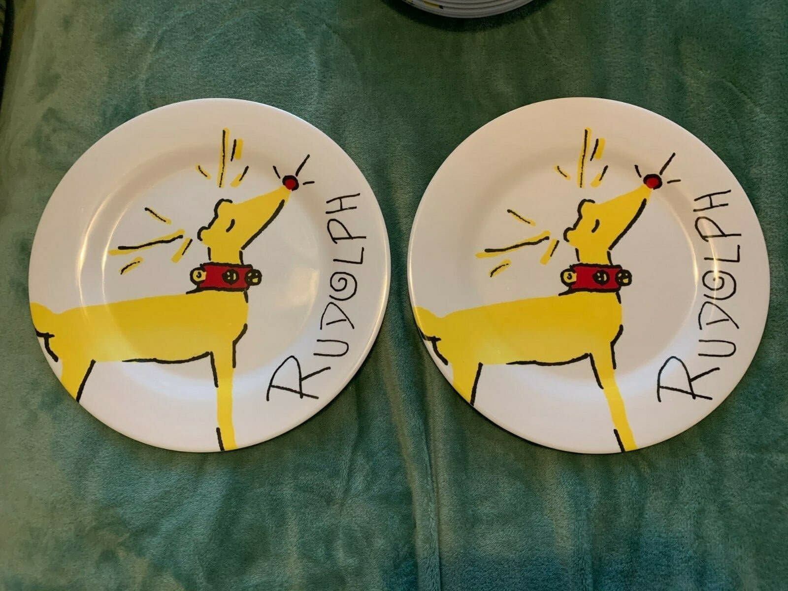 Disney Pottery Barn Plate Rudolph holiday gift School Party Christmas SET 2 !