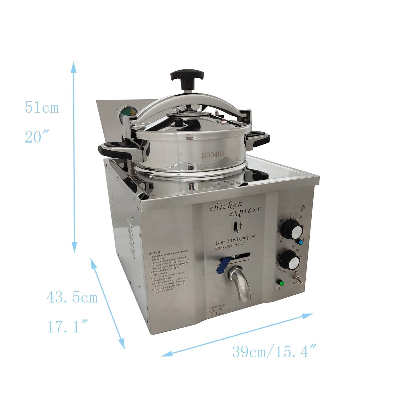 110V 16 L Commercial Electric Pressure Fryer  Chicken Deep Fryer Machine 304 SS 3