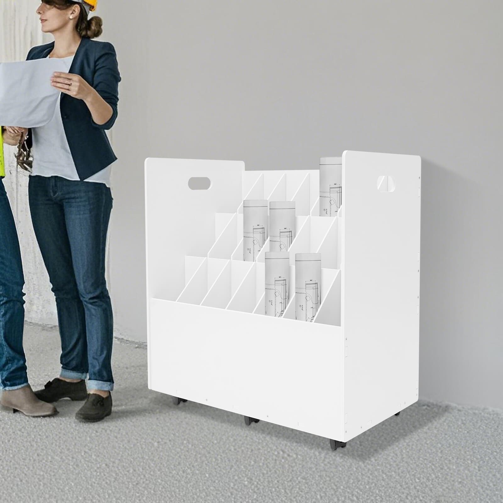 Mobile Roll File Storage Rack, Roll Files Storage Cabinet with Wheels, 21 Slots 3