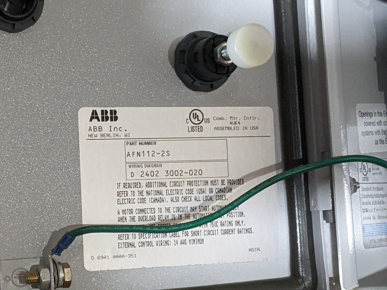 ABB AFN112-2S Non Combination Motor Starter Enclosure AF26-30-00-13 100-250 VAC 4