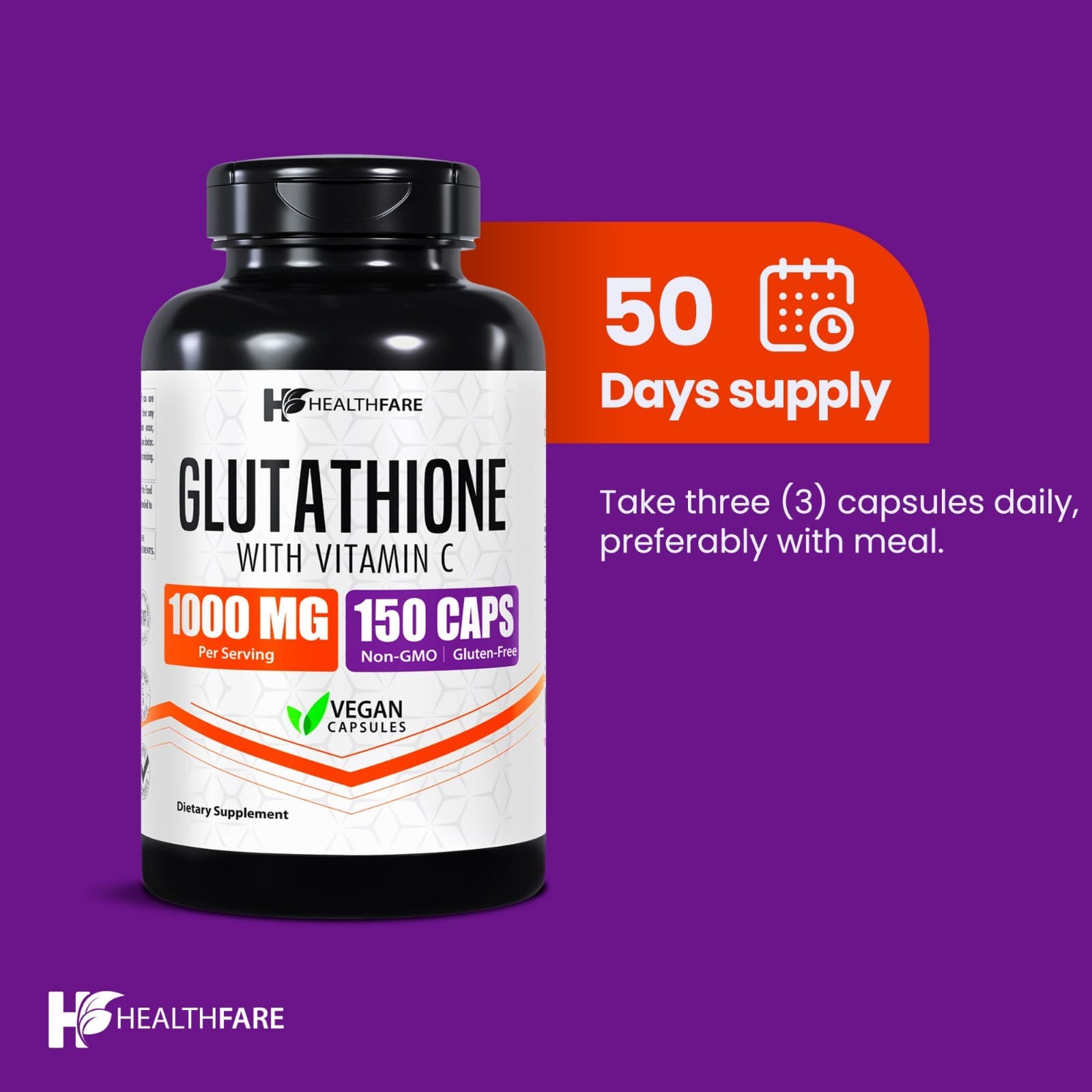 Healthfare Glutathione 1000mg GSH L-Glutathione Reduced 150 Capsules Antioxidant 4
