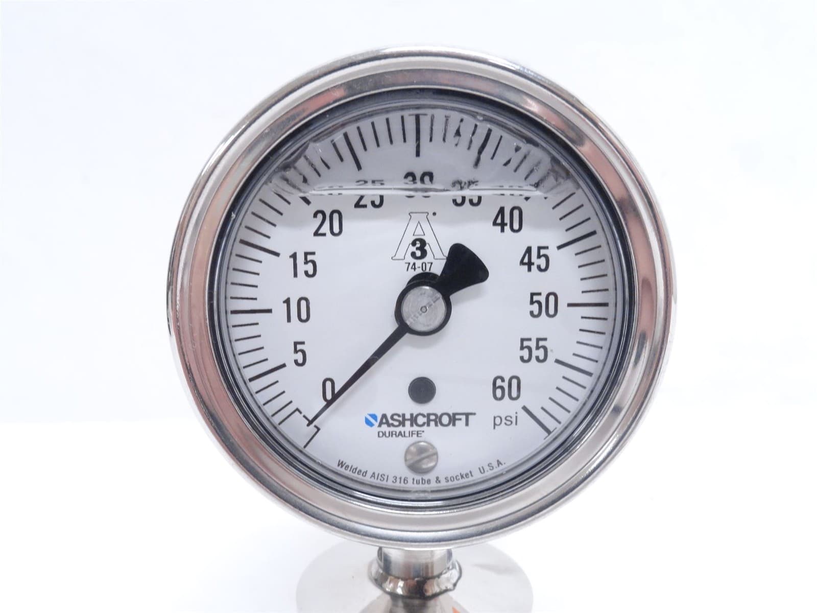 250555 New-No Box; Ashcroft 251032SL15L60 Pressure Gauge 0-60PSI; Clamp: 1-1/2" 2