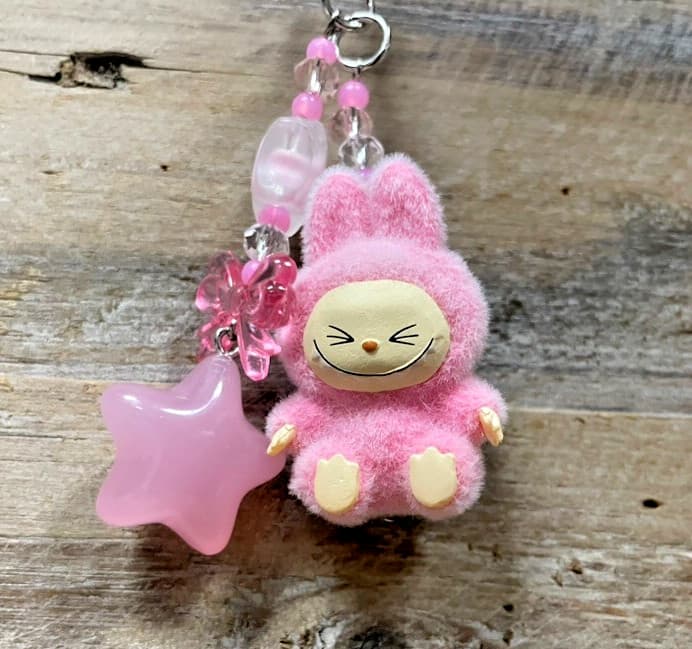 Labubu Pink Fuzzy Mini Keychain 4.5"